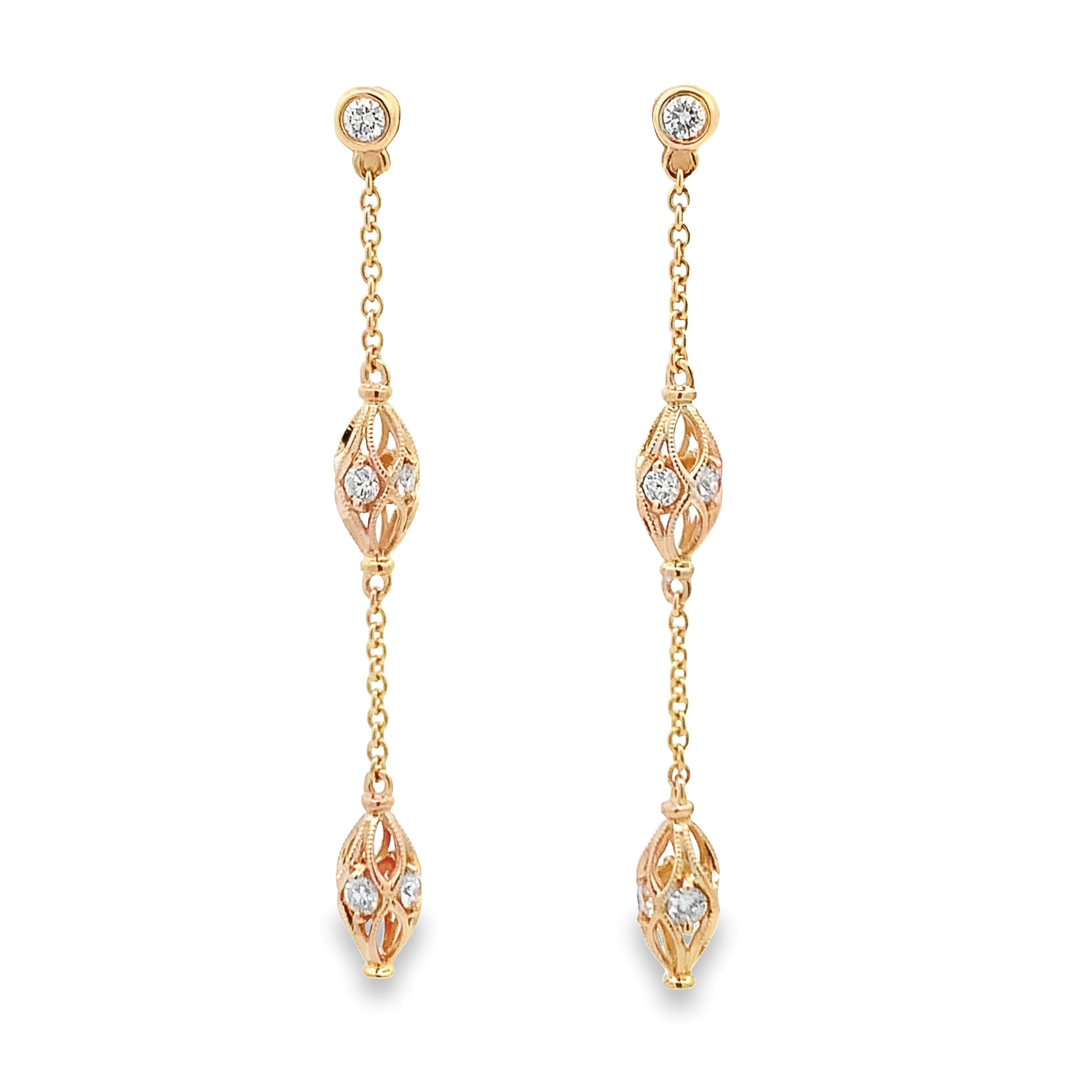 14K Yellow Gold Diamond Filigree Earrings