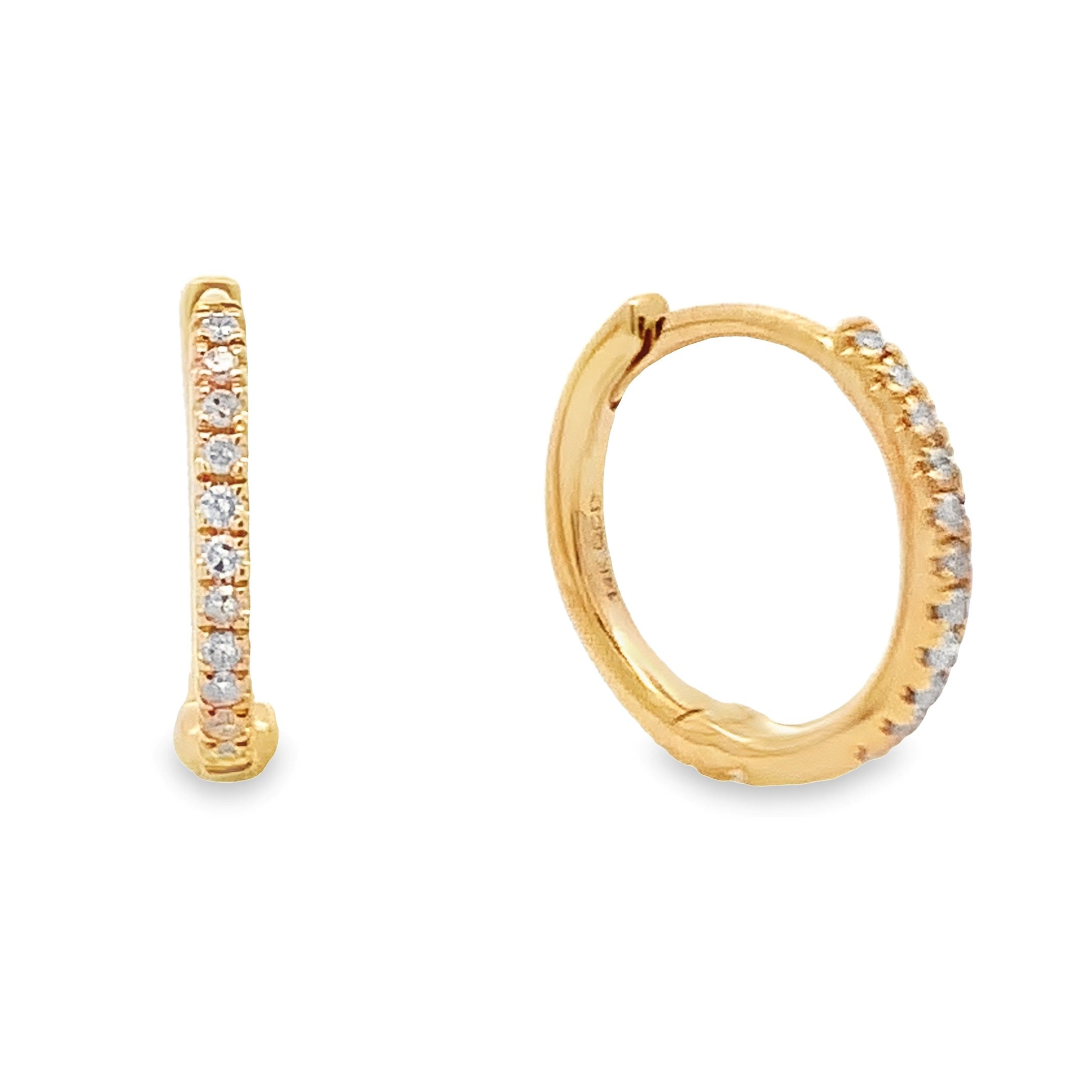 14K Yellow Gold 12mm Diamond Hoops