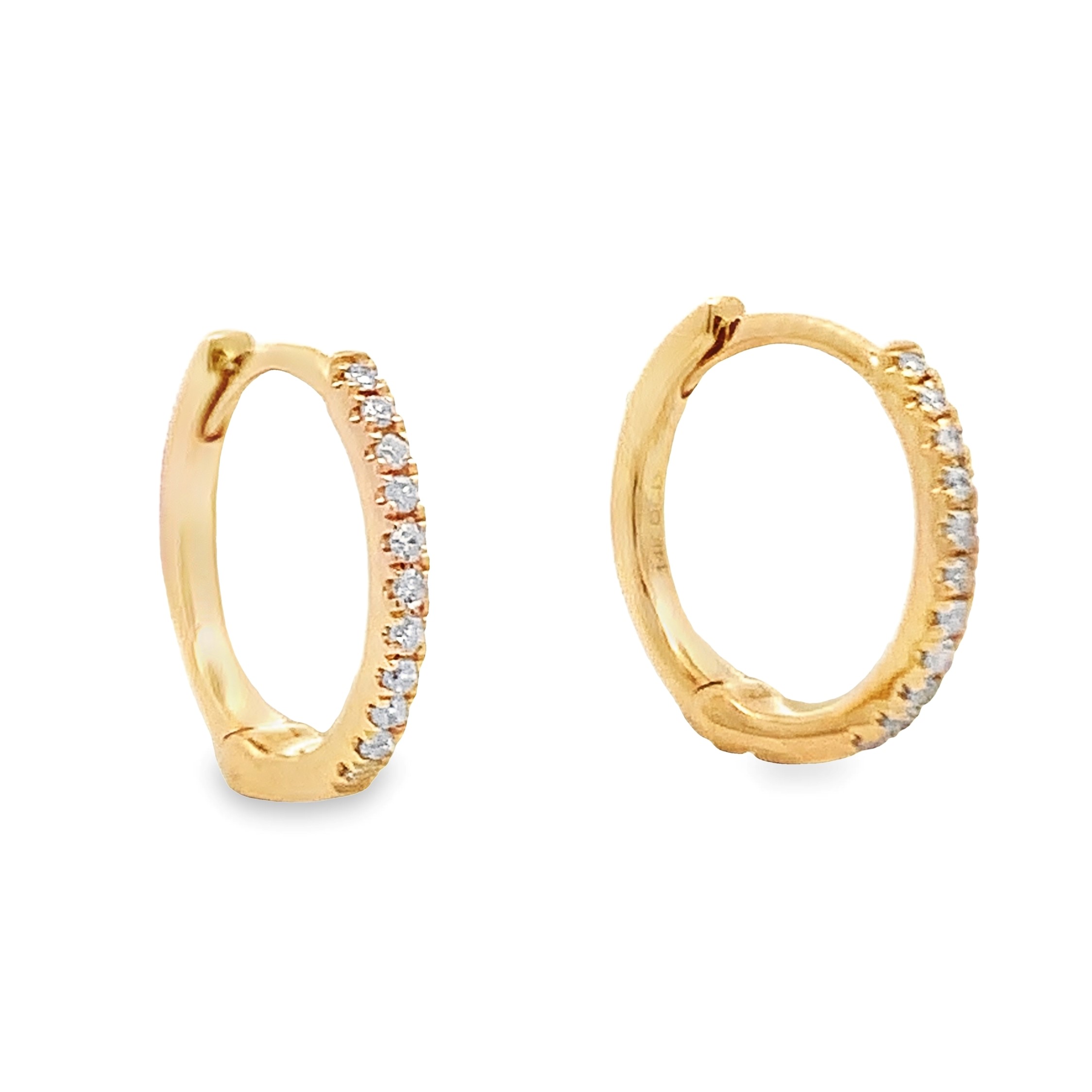 14K Yellow Gold 12mm Diamond Hoops