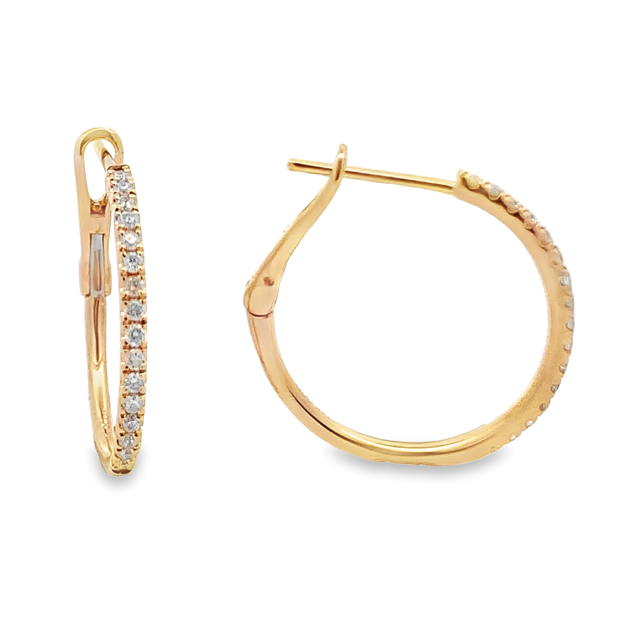 14K Yellow Gold 21mm Diamond Hoops