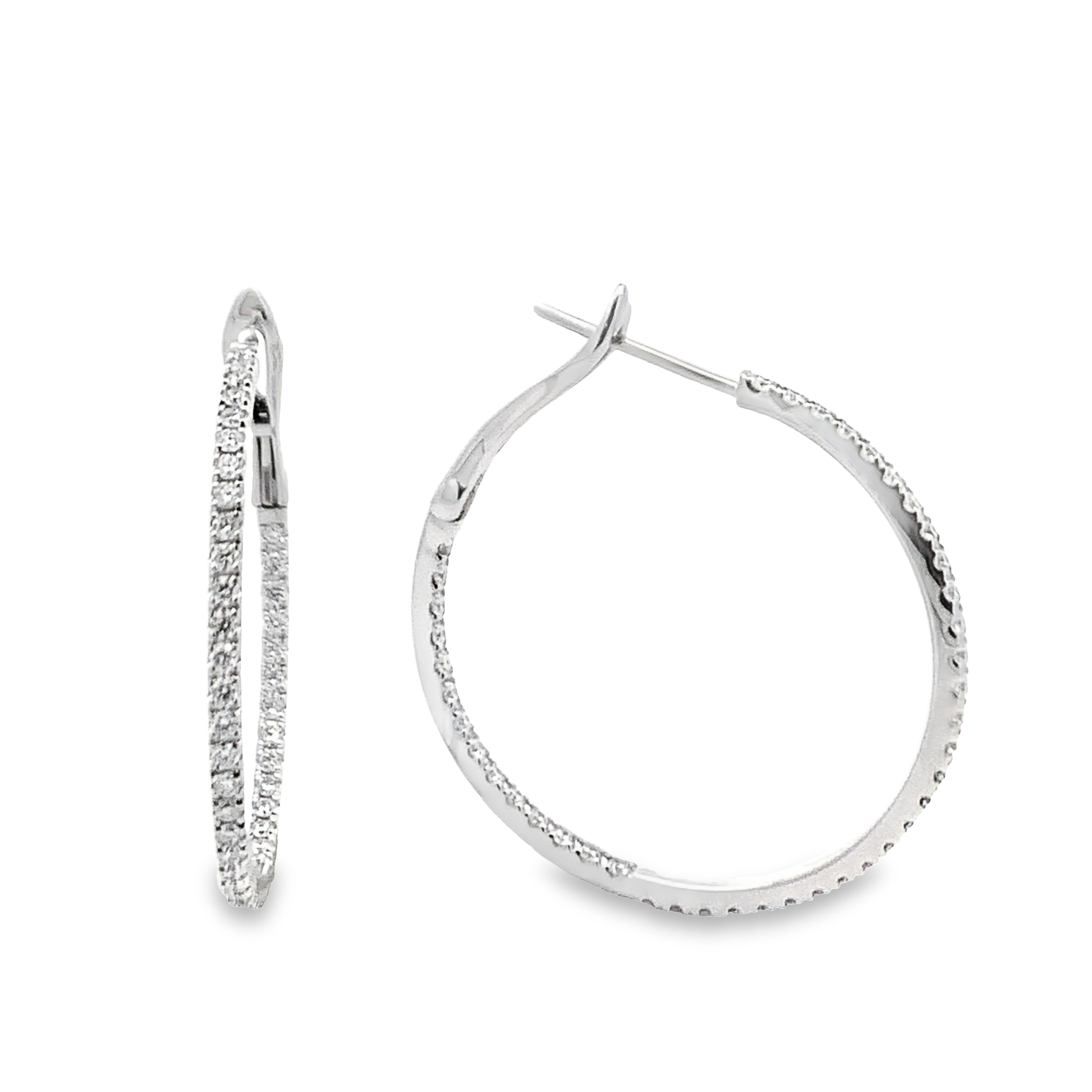 18K White Gold Diamond Hoops