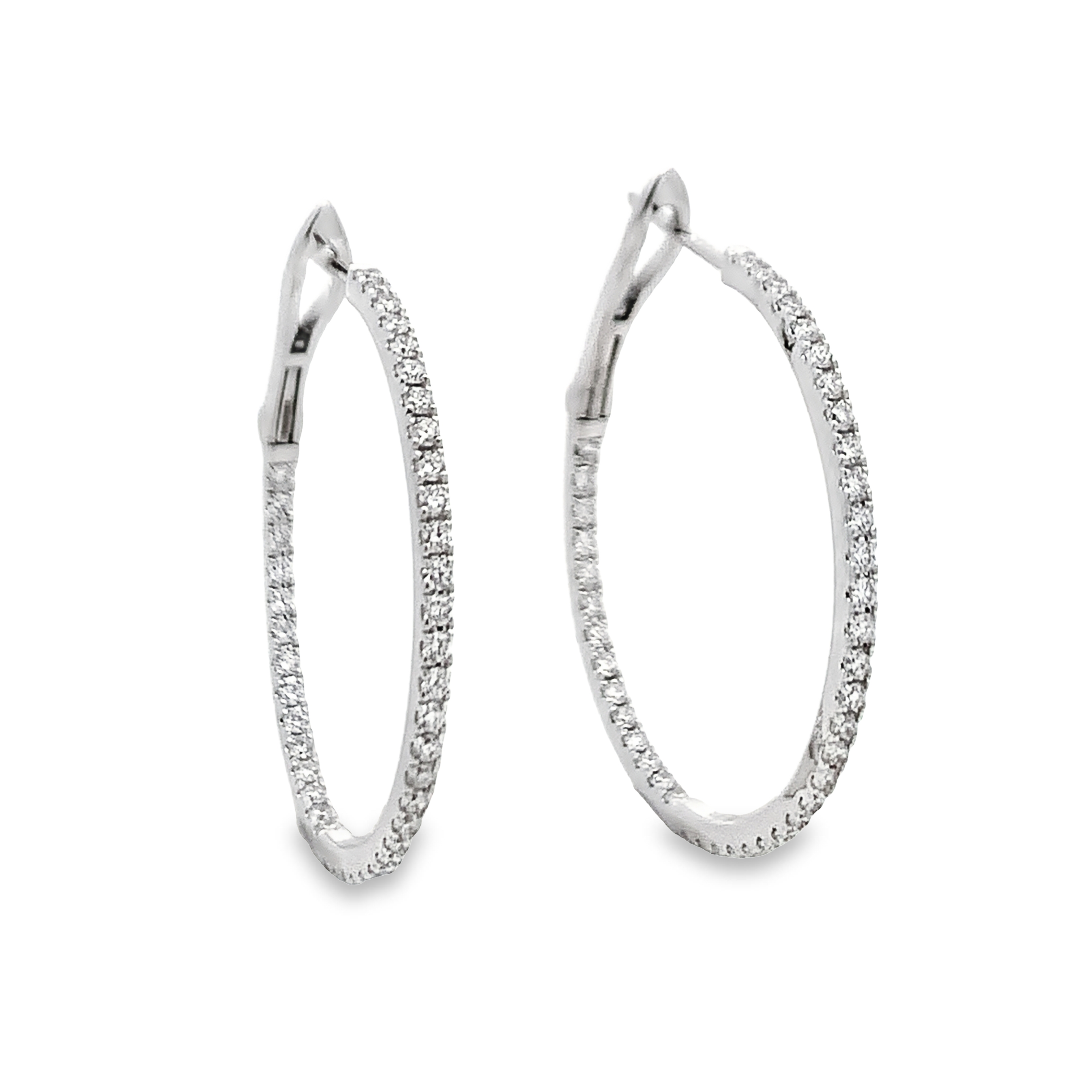 18K White Gold Diamond Hoops