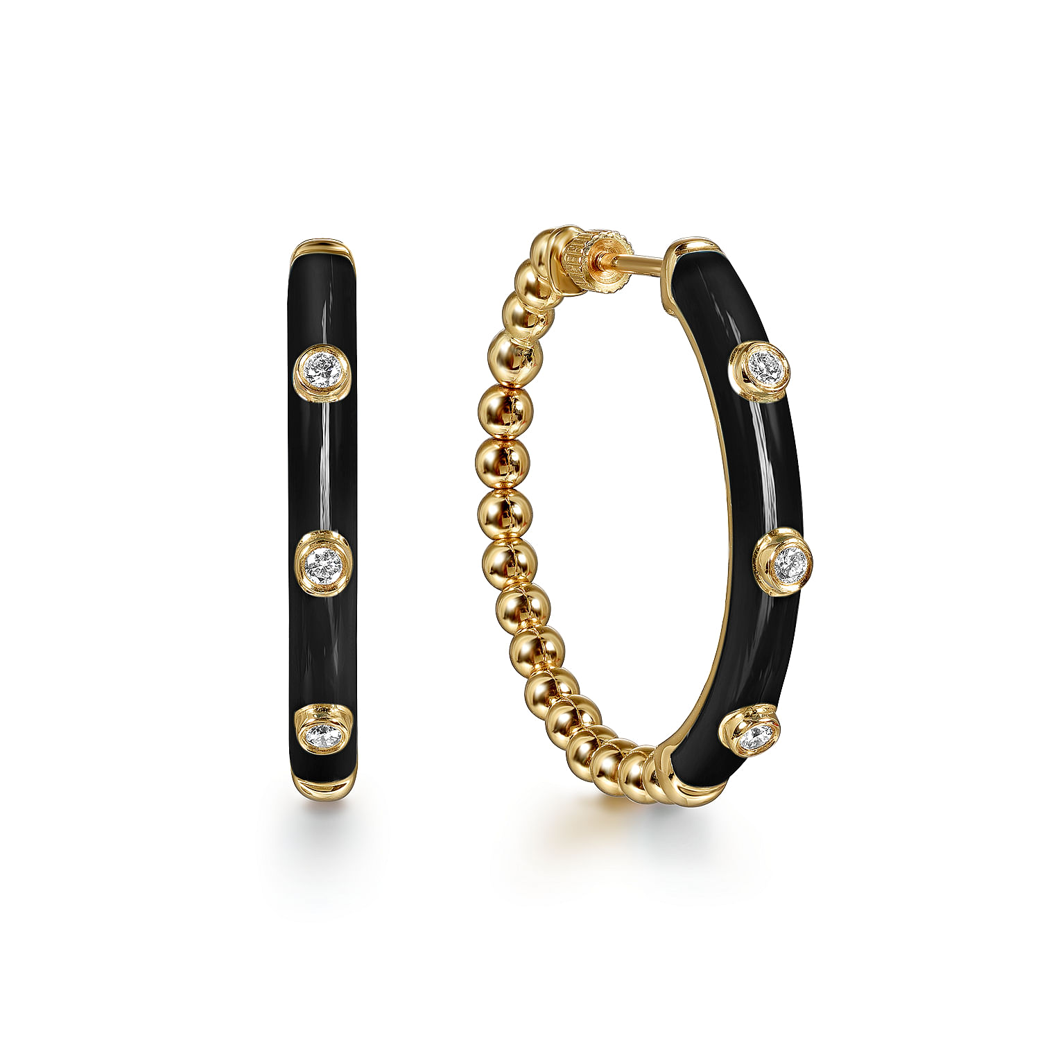 Gabriel & Co. 14K Yellow Gold Black Enamel and Diamond Hoops