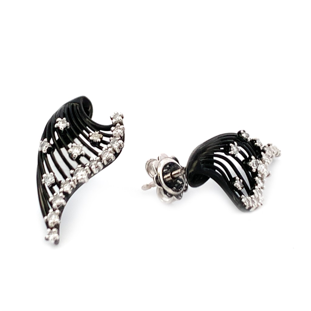 Giloro 18K Black Gold Under the Sea Freeform Diamond Earrings with 30 Round Diamonds 0.45 CTW F-G VS