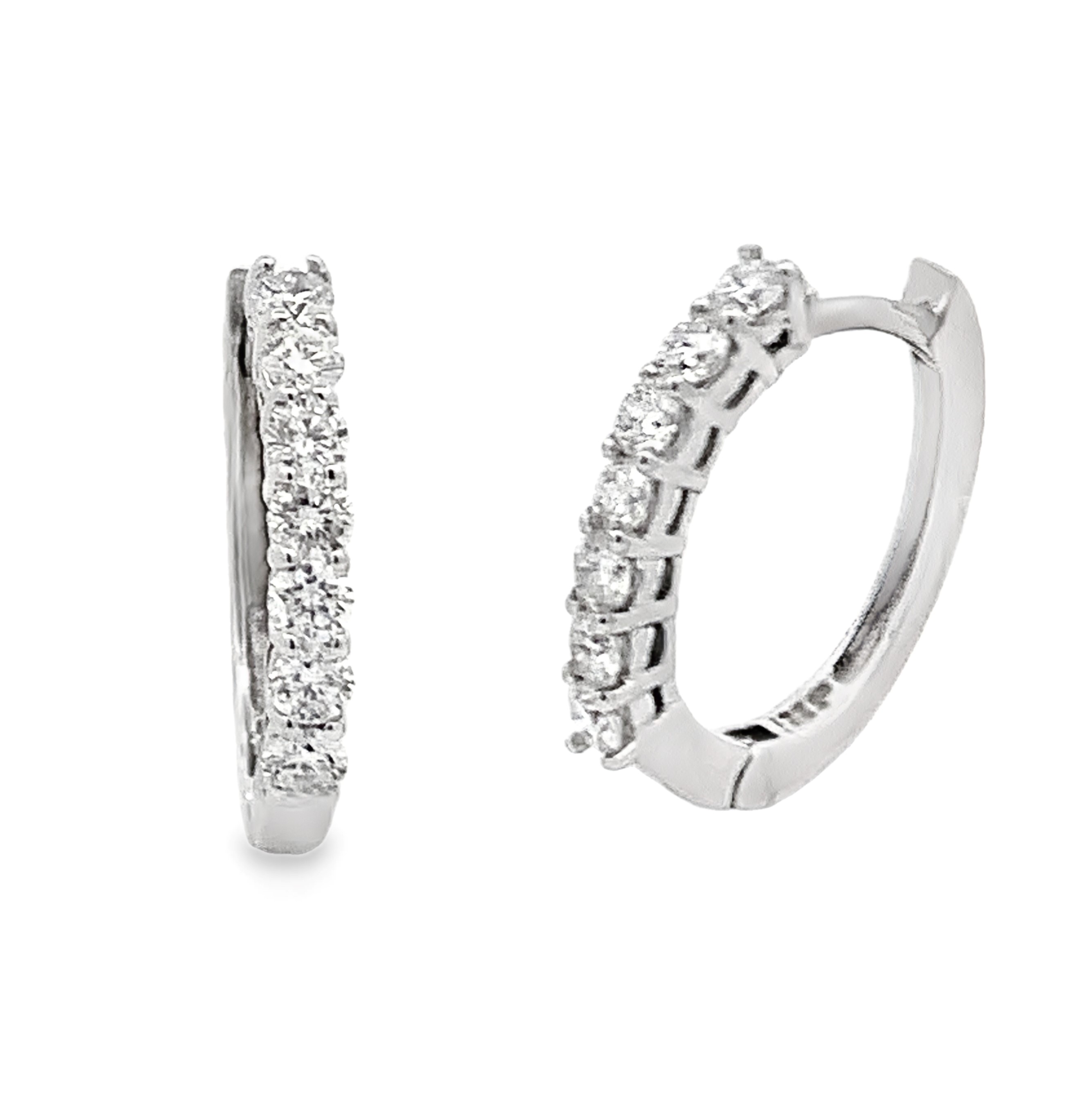 14K White Gold Diamond Hoop Earrings