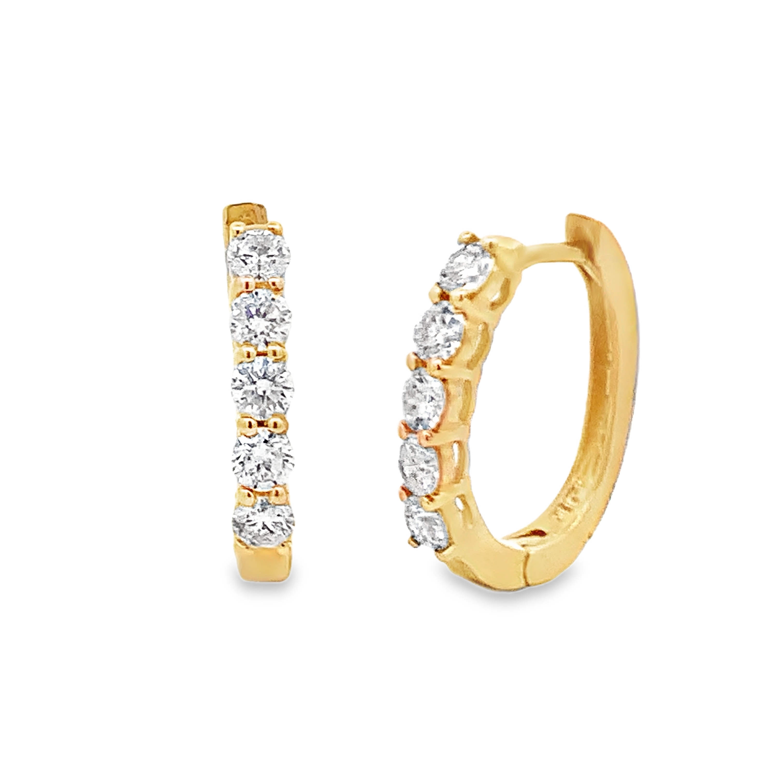 14K Yellow Gold Diamond Hoops