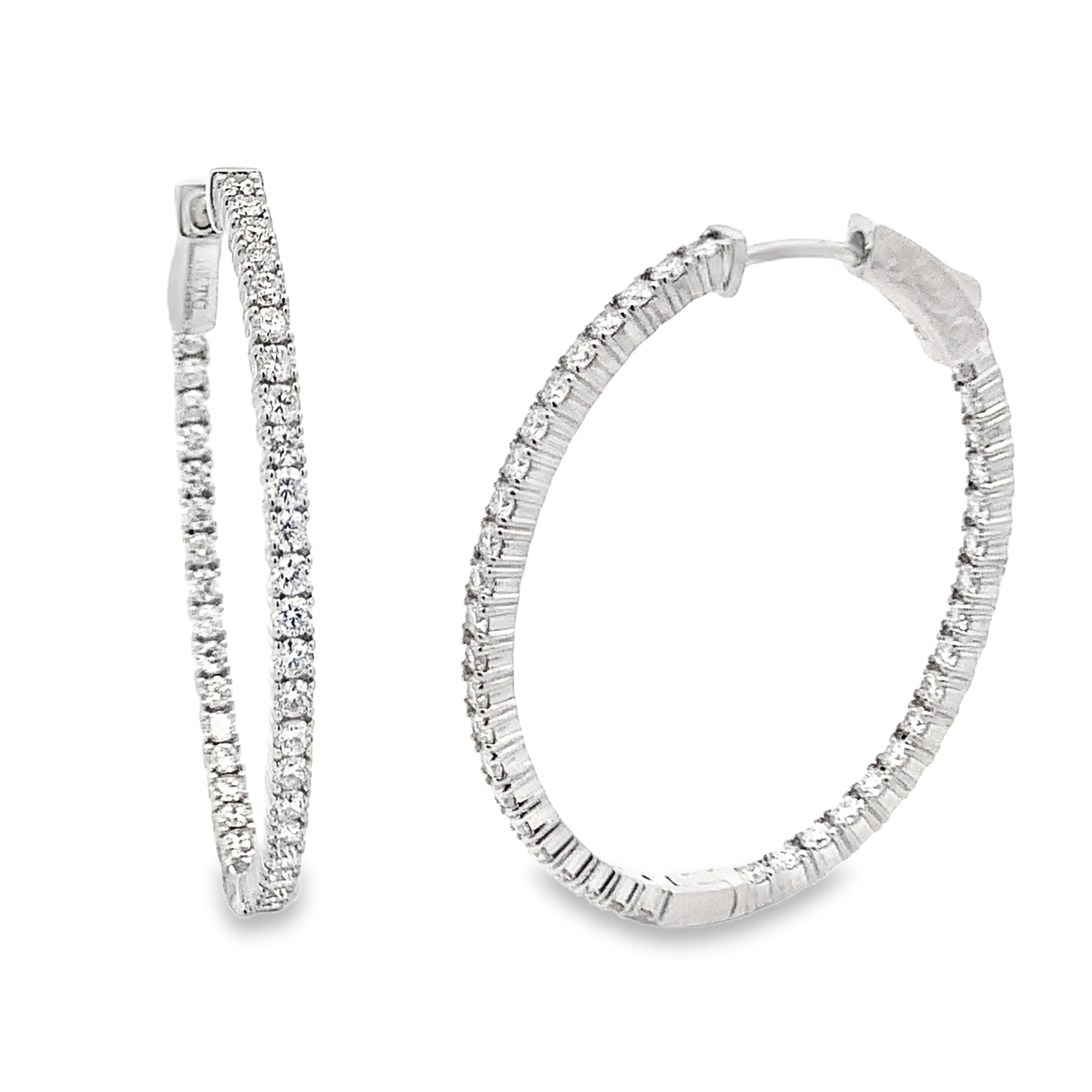 14K White Gold Diamond Hoops