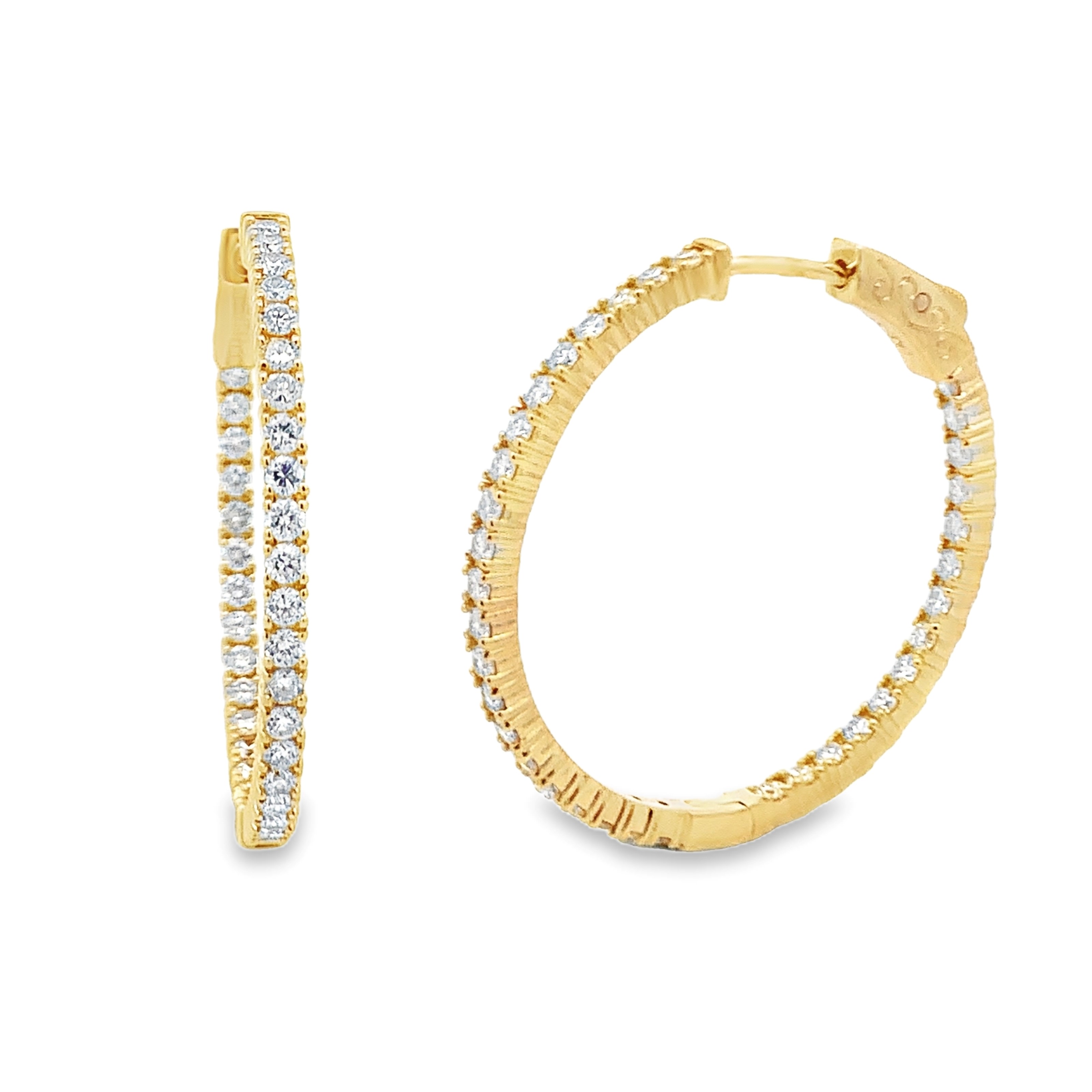 14K Yellow Gold Diamond Hoops