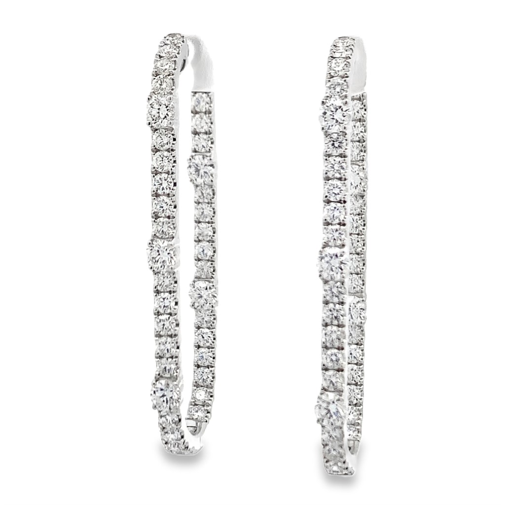 18K White Gold Straight Oval Diamond Hoops