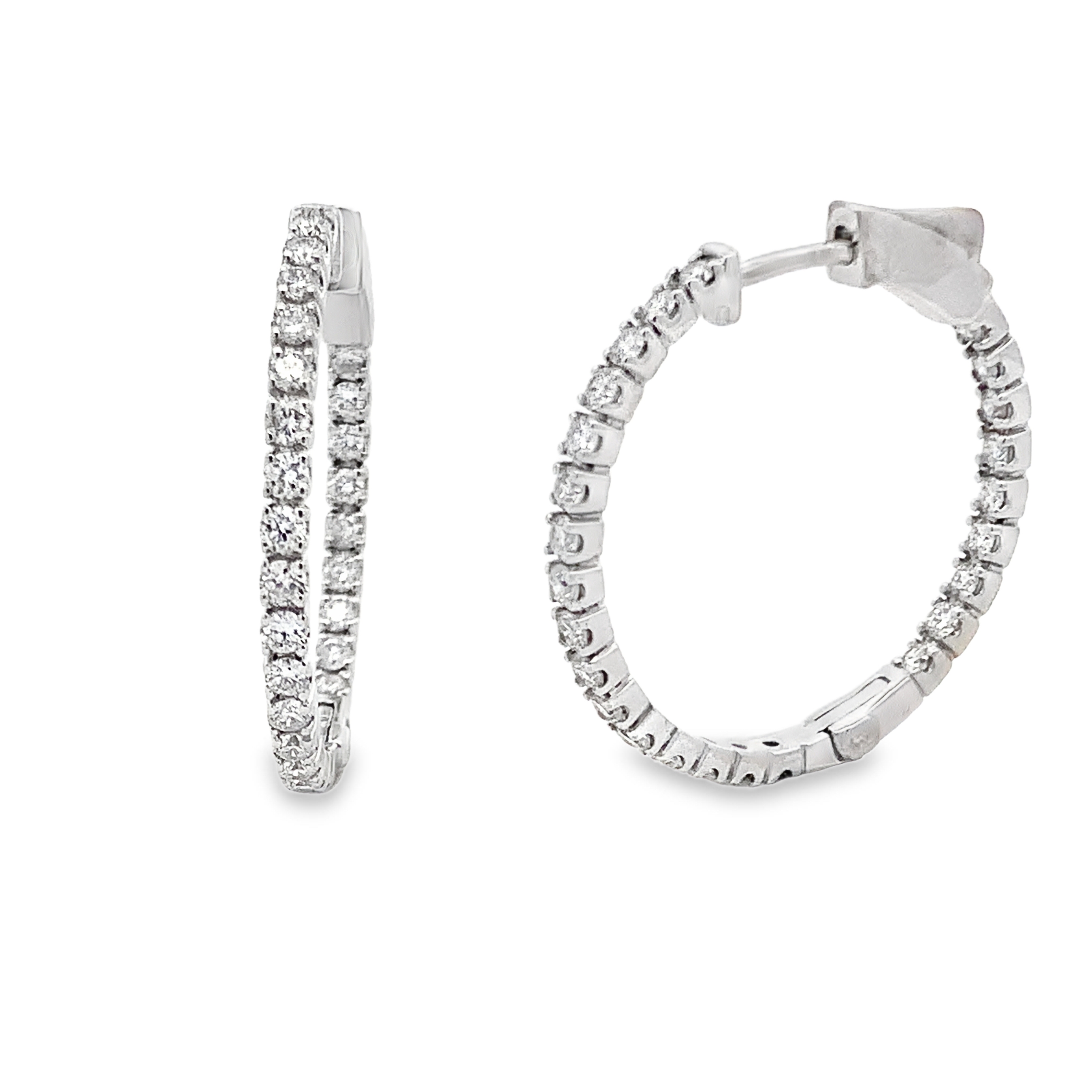 18K White Gold Diamond Hoops