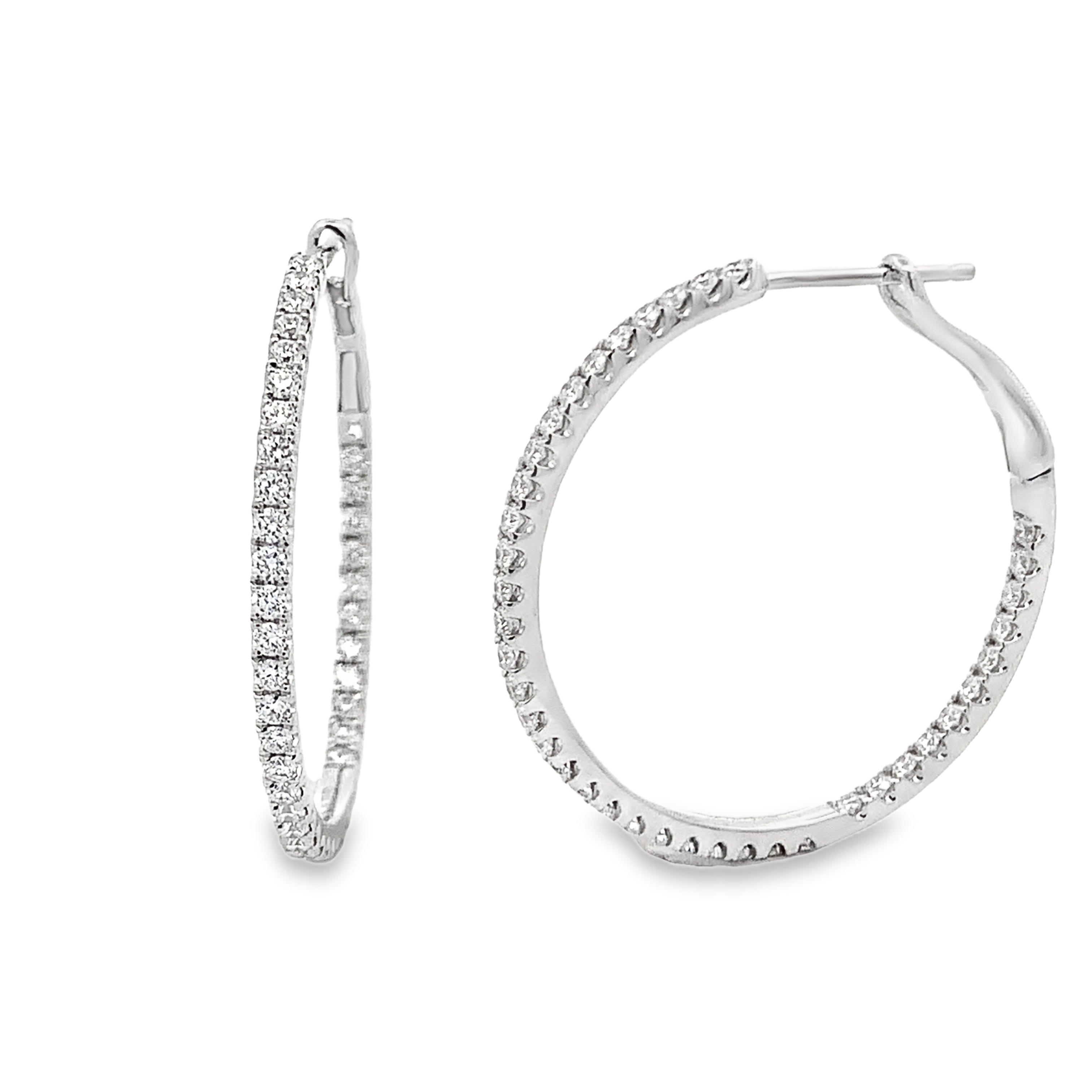 18K White Gold Diamond Hoops