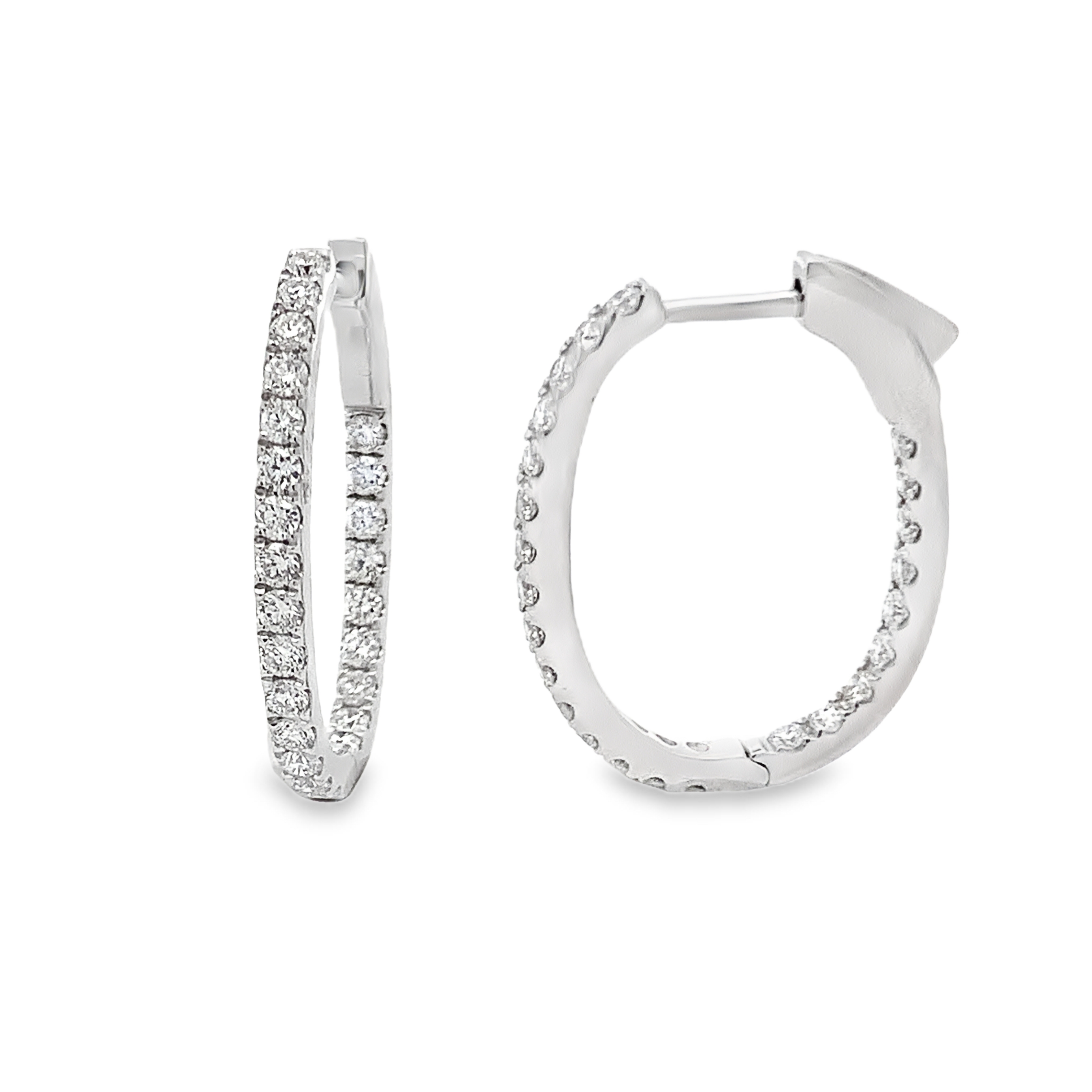 18K White Gold Diamond Hoops