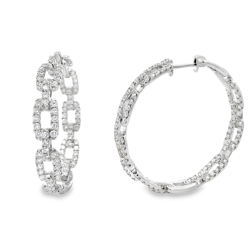 18K White Gold Diamond Chain-Style Hoops