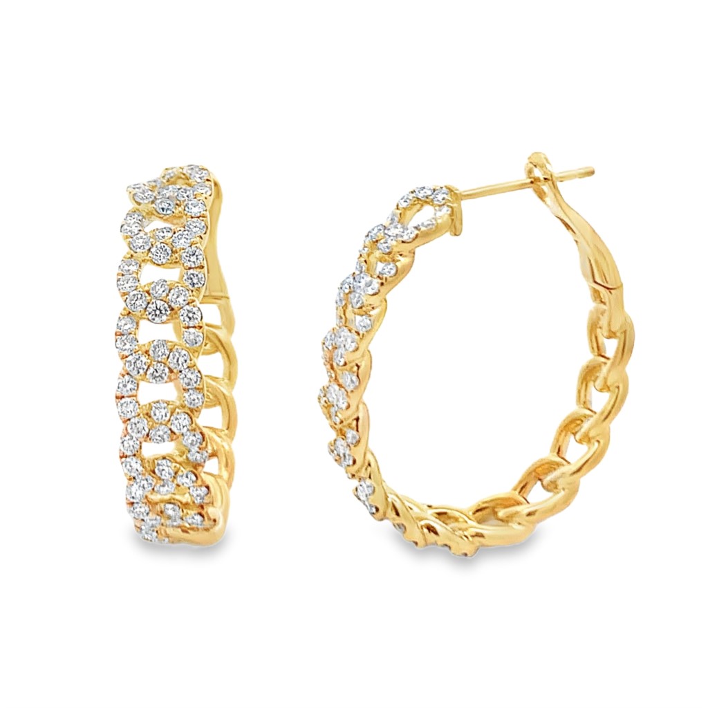 18K Yellow Gold Diamond Link-Style Hoops