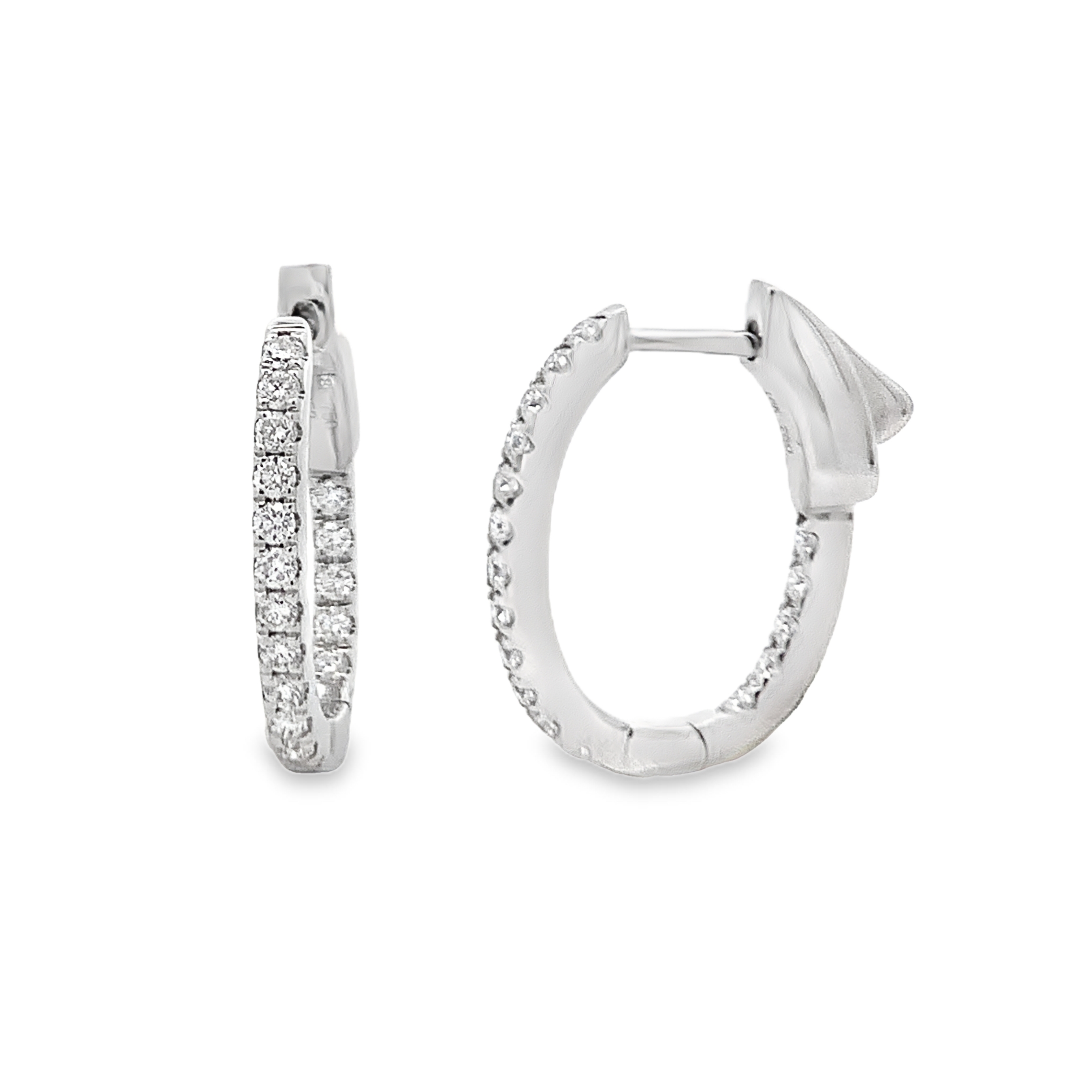 18K White Gold Diamond Hoops