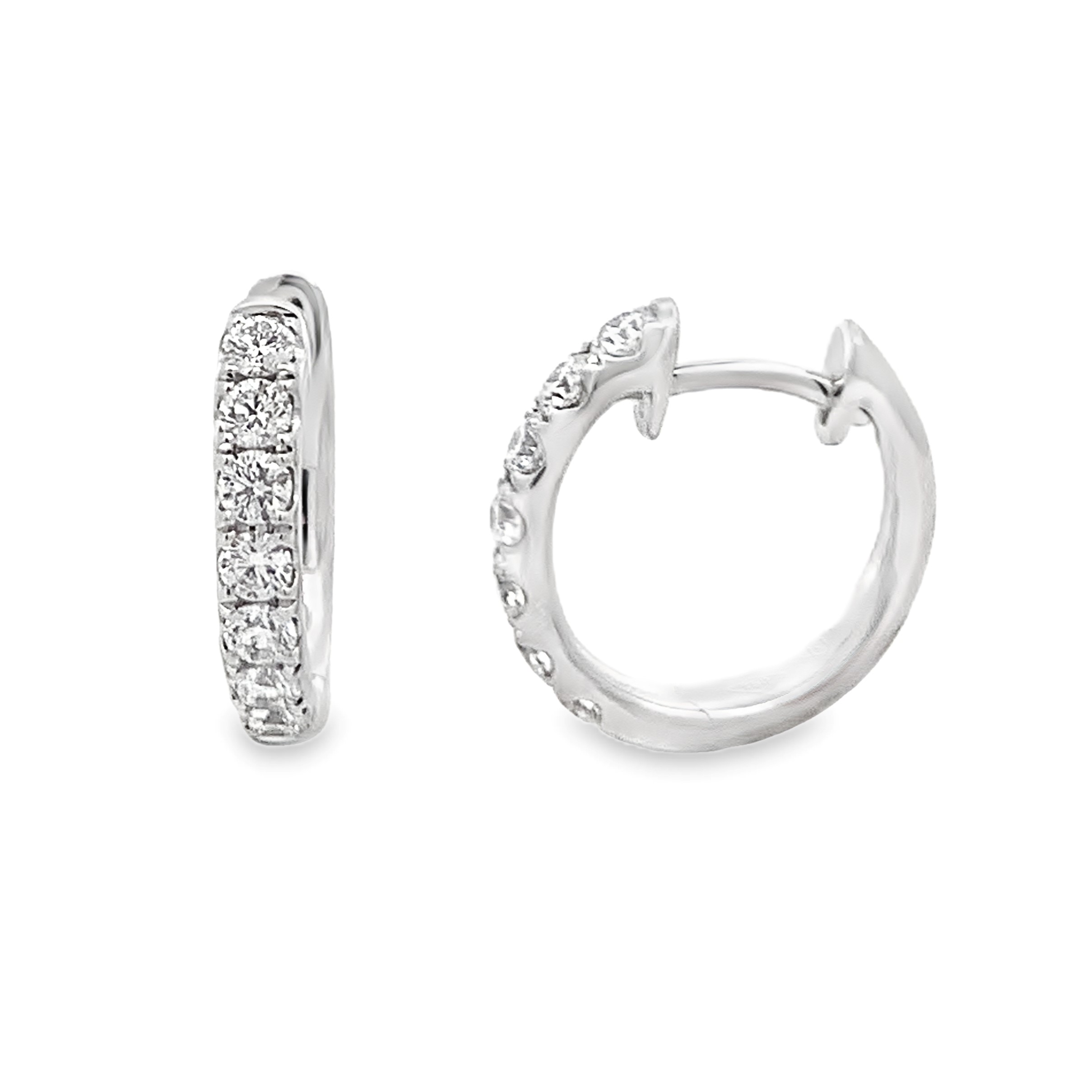 18K White Gold Diamond Hoops