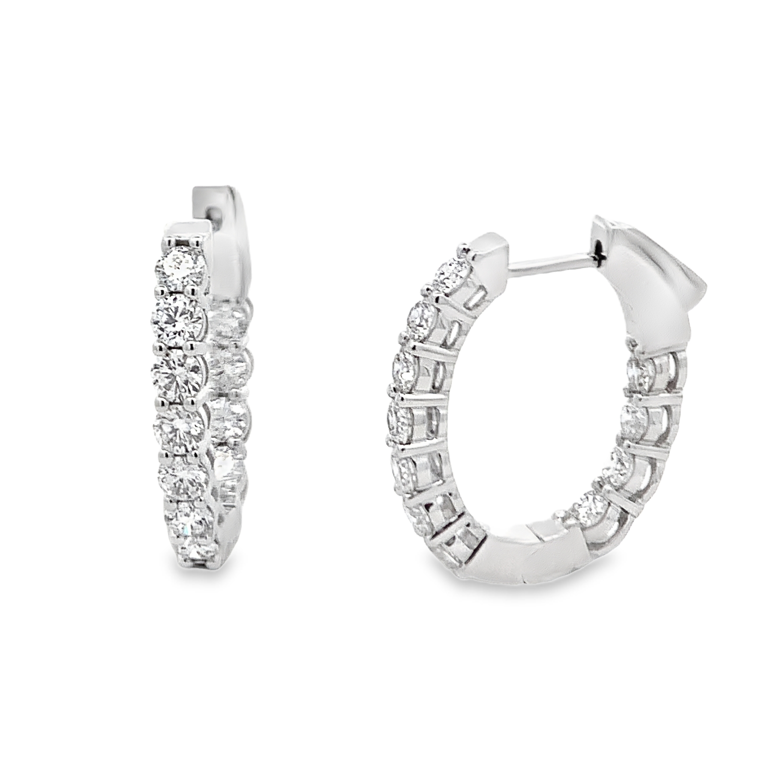 18K White Gold Diamond Hoops