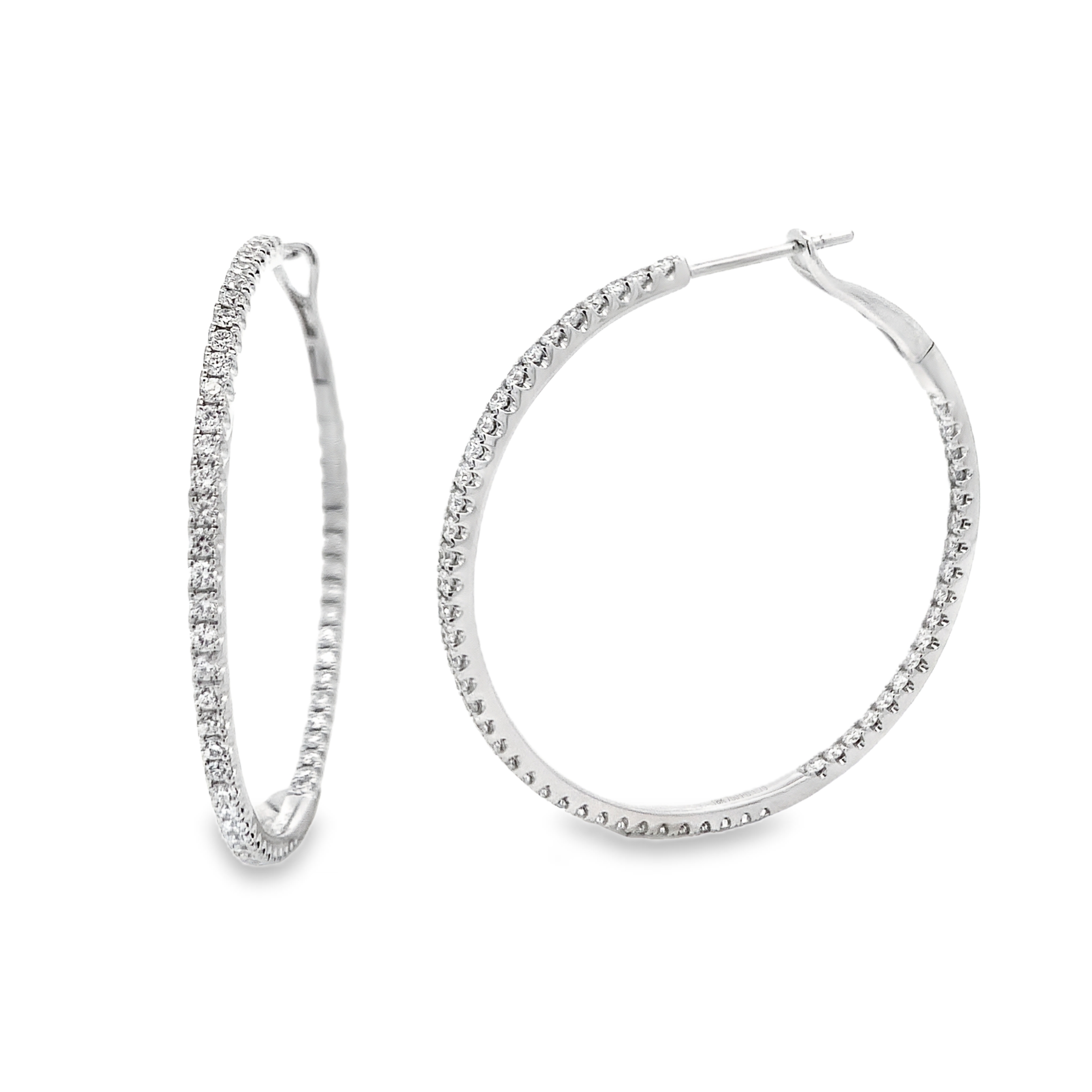 18K White Gold Diamond Hoops