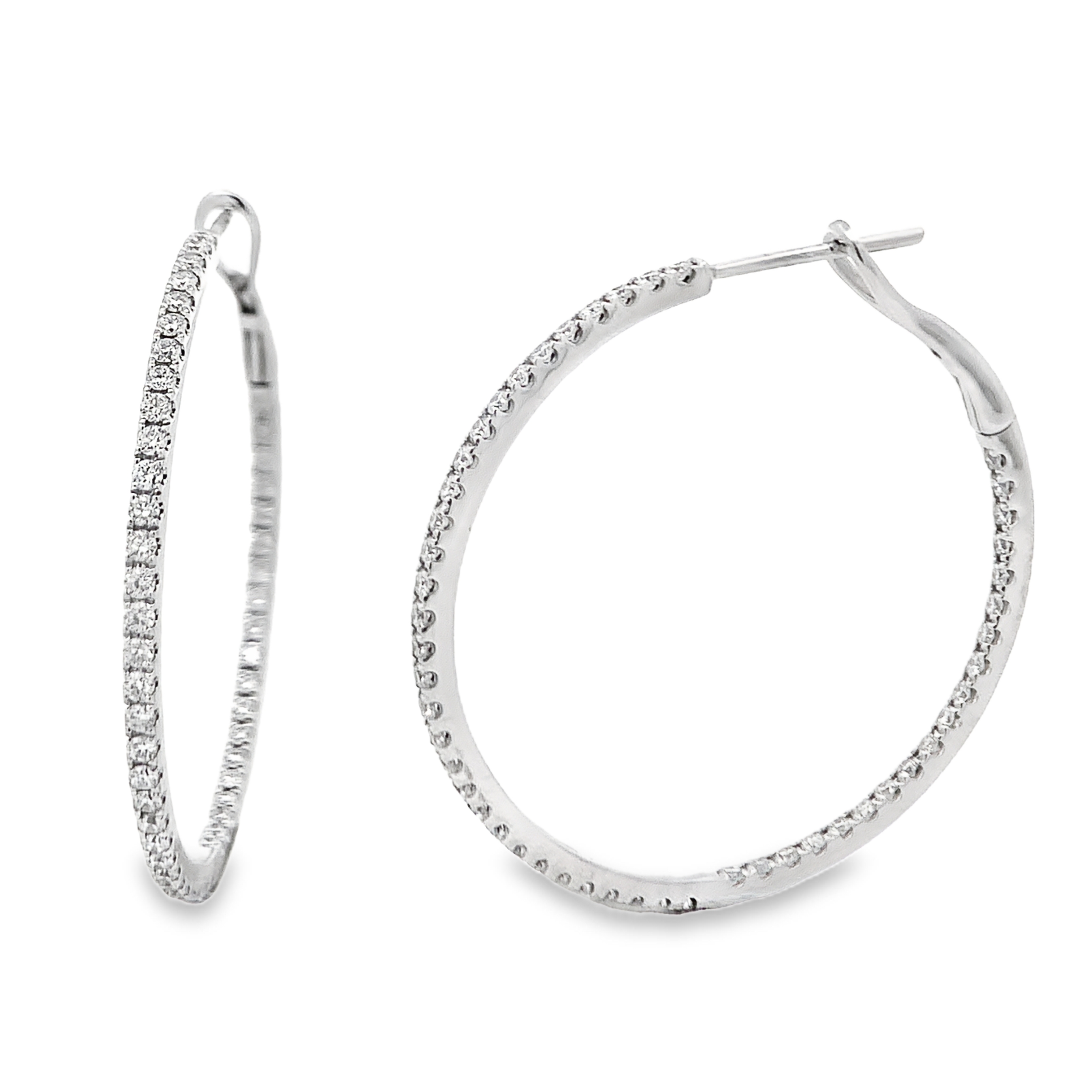 18K White Gold Diamond Hoops