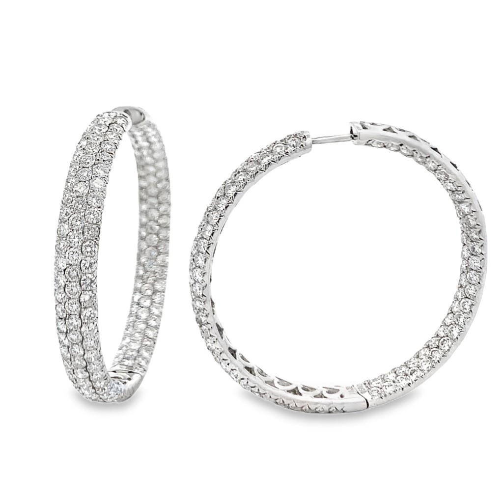 18K White Gold Pave Diamond Hoops