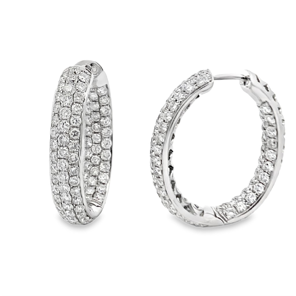 18K White Gold Wide Pave Diamond Hoops