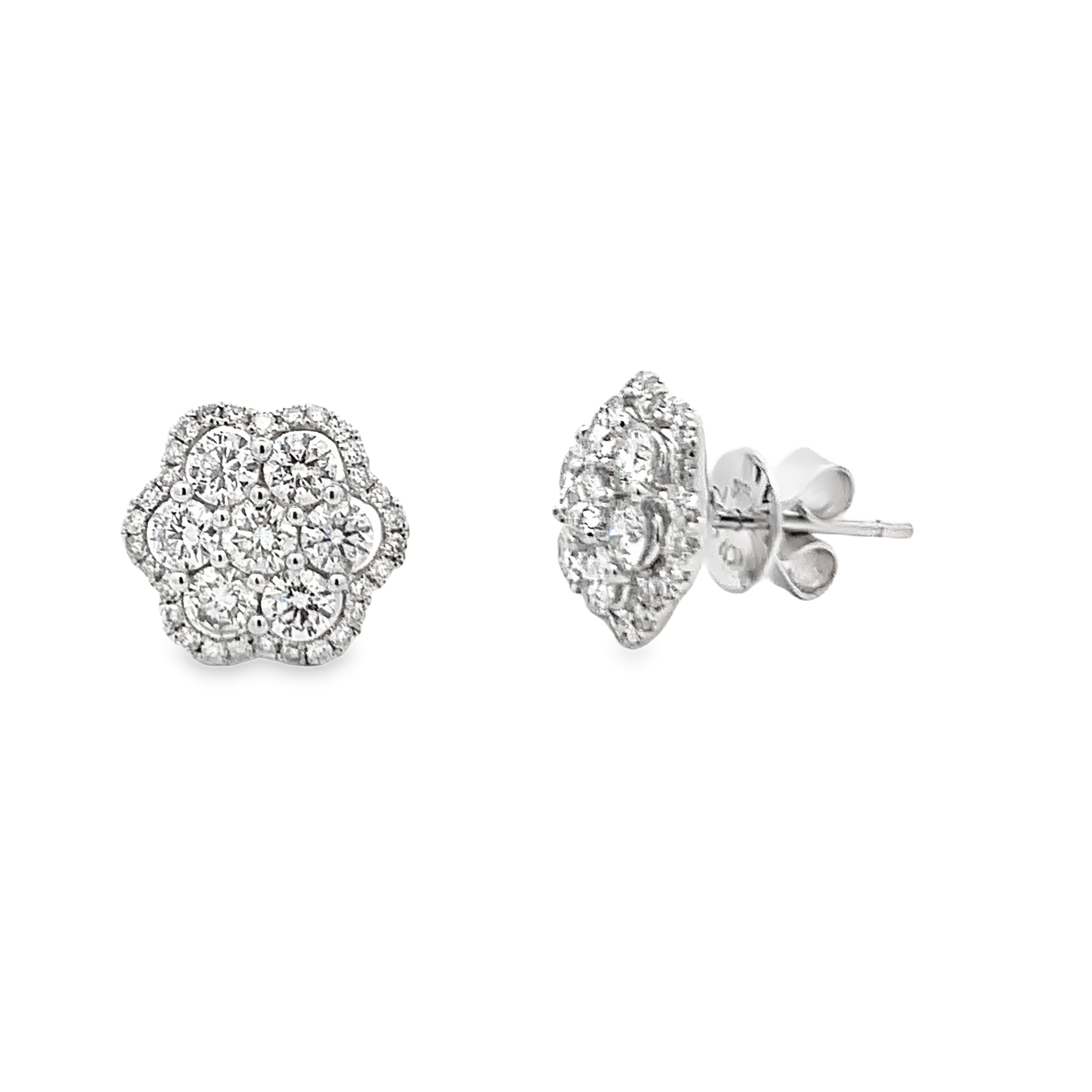 18K White Gold Diamond Cluster Studs