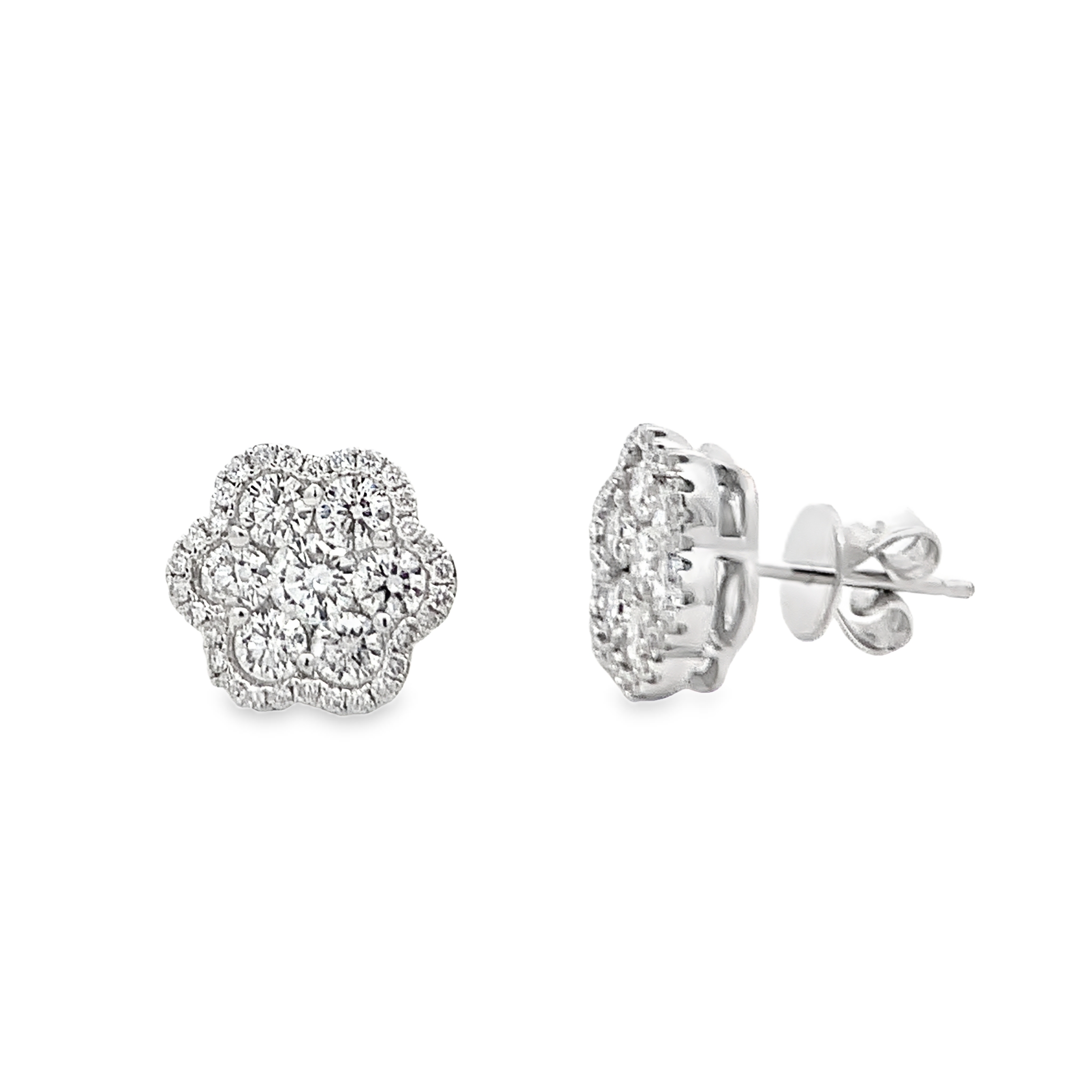 18K White Gold Diamond Cluster Studs