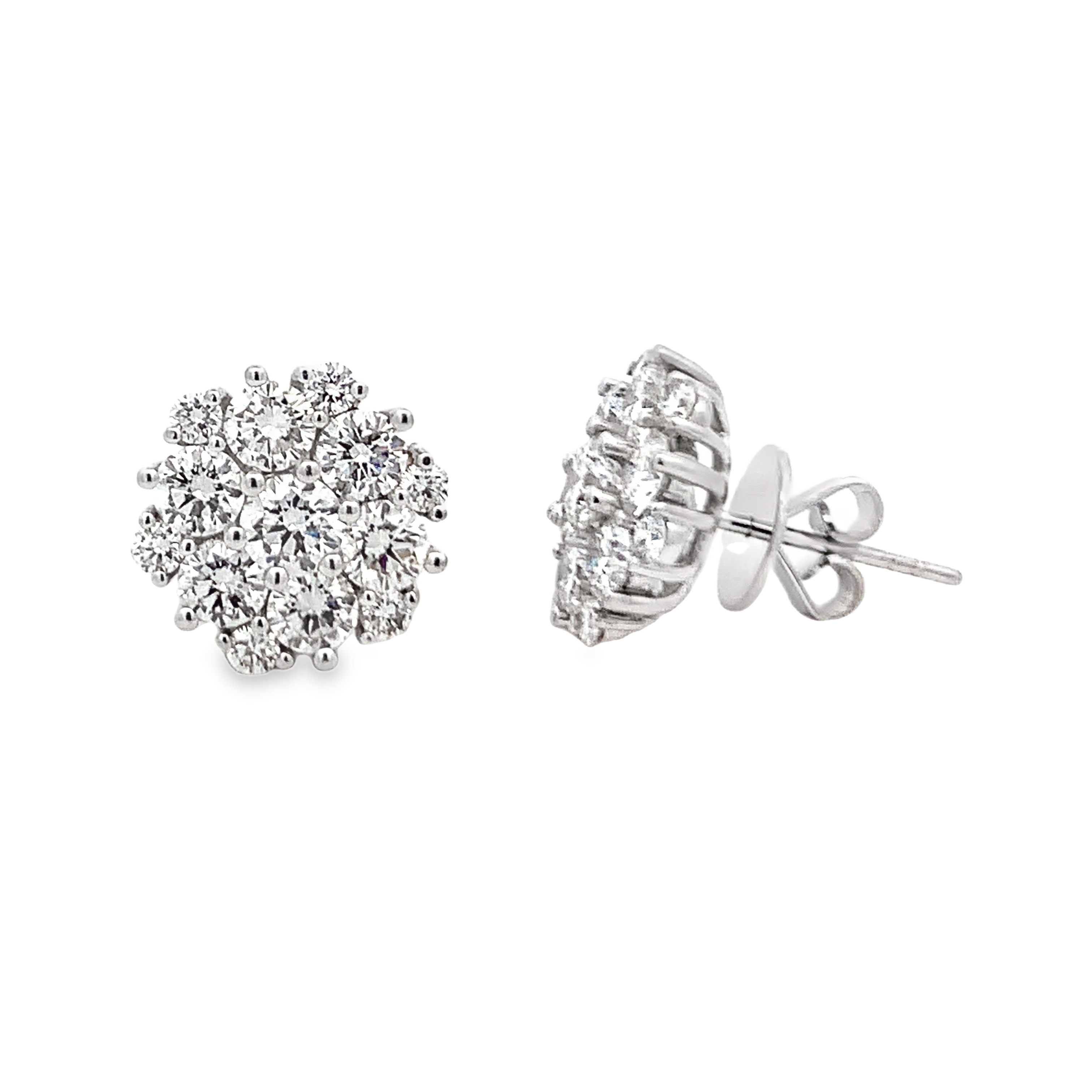 18K White Gold Diamond Cluster Studs