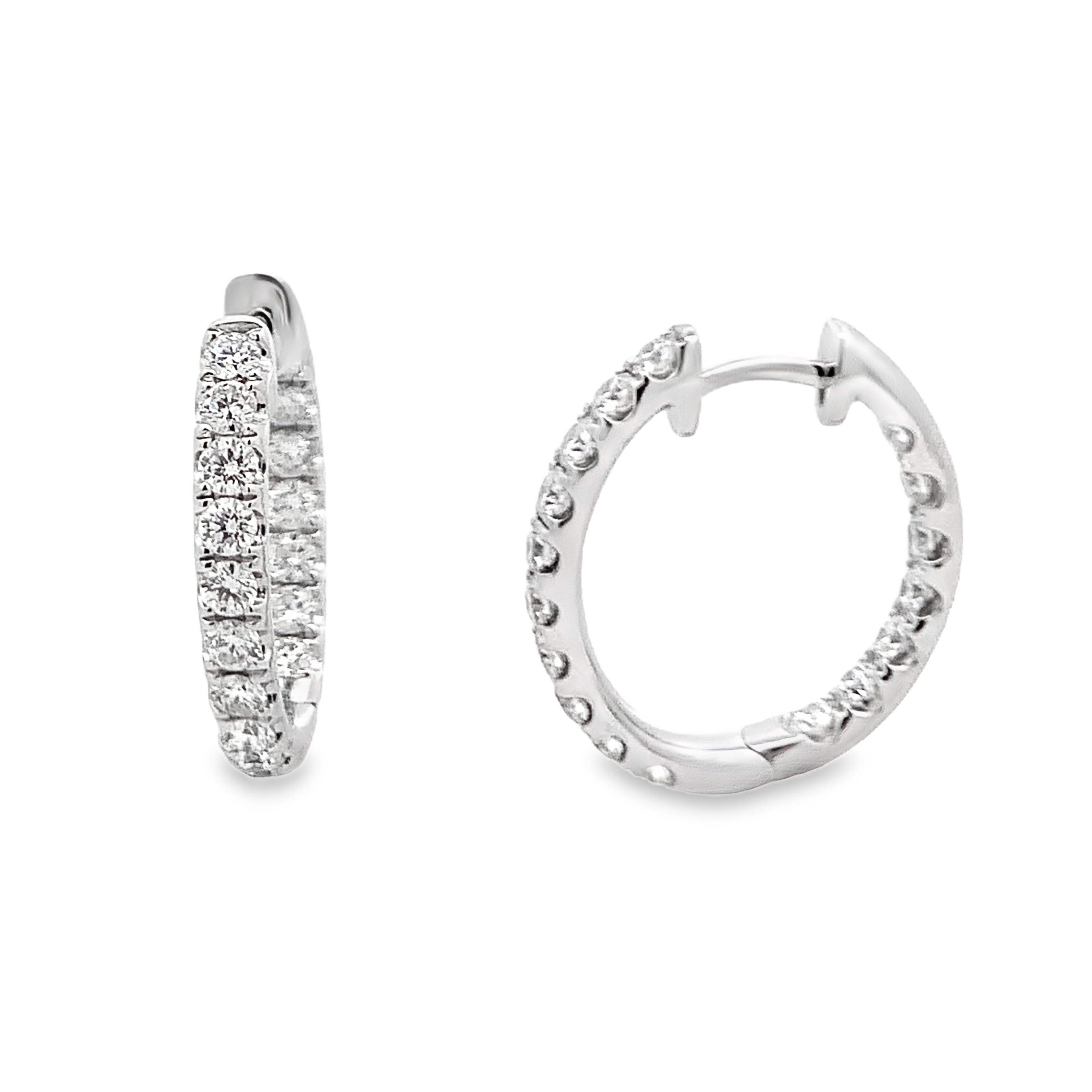 18K White Gold Diamond Hoops