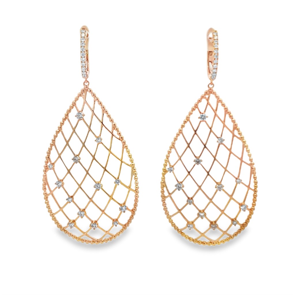 18K Rose Gold Diamond Net Earrings