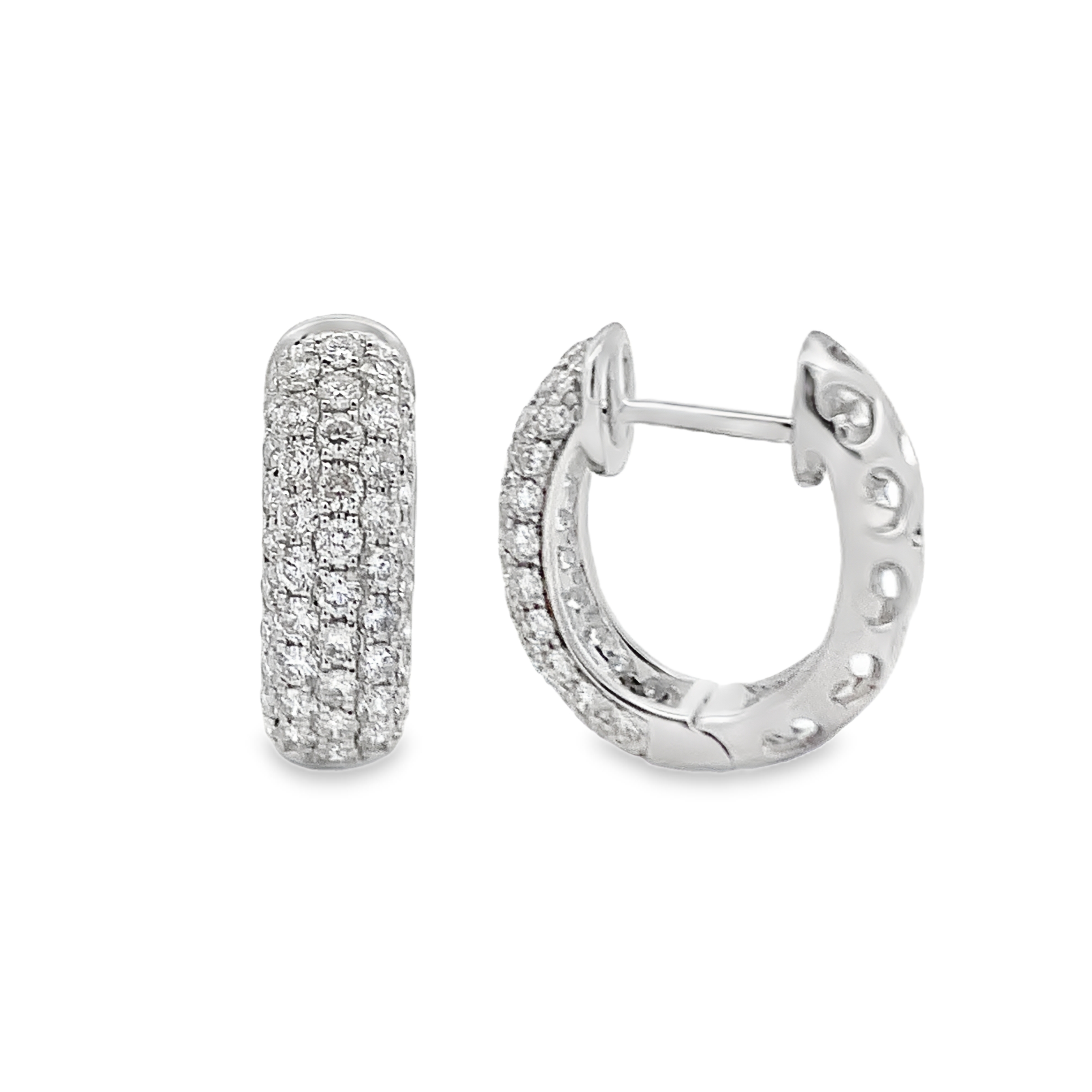 18K White Gold Pave Diamond Huggies