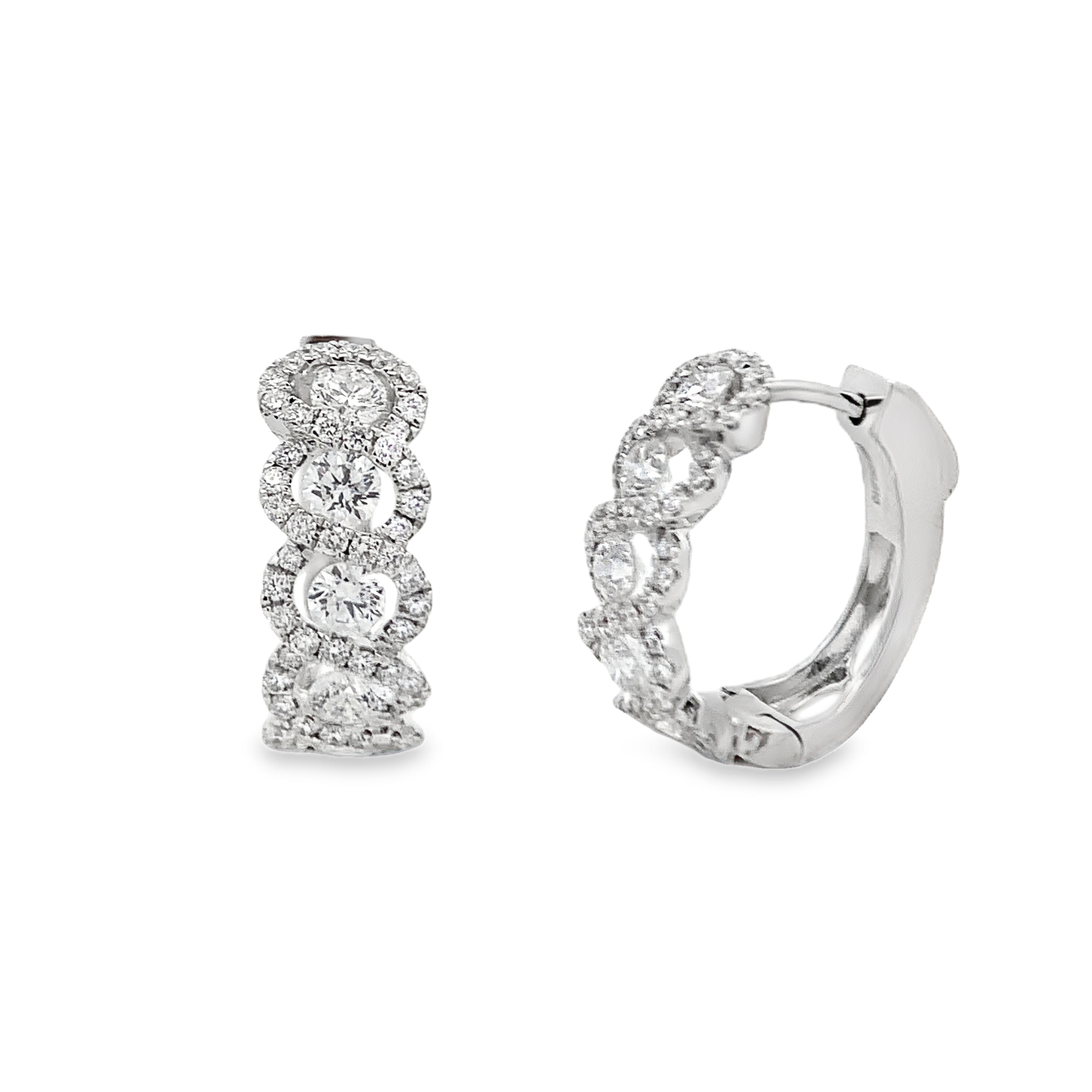 18K White Gold Diamond Twist-Design Huggies