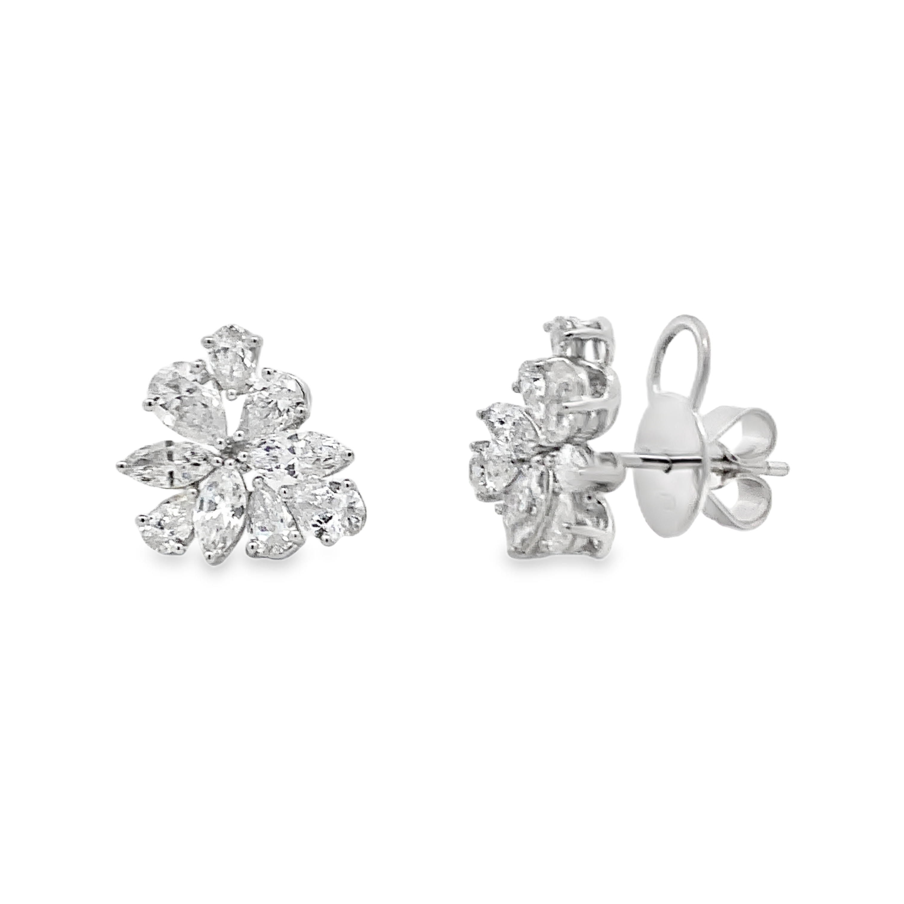 18K White Gold Diamond Cluster Stud Earrings