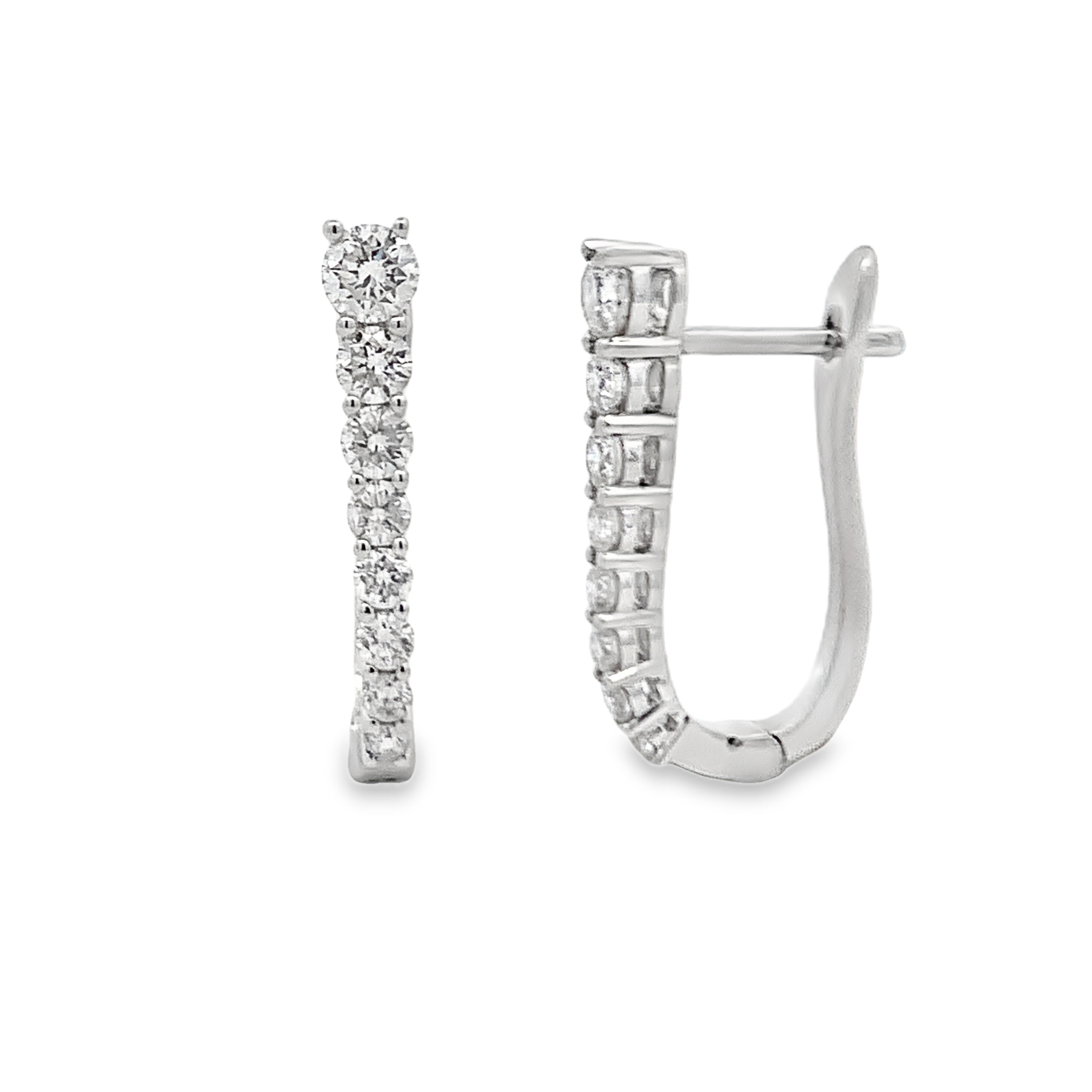 18K White Gold Graduated Elongated Hoops