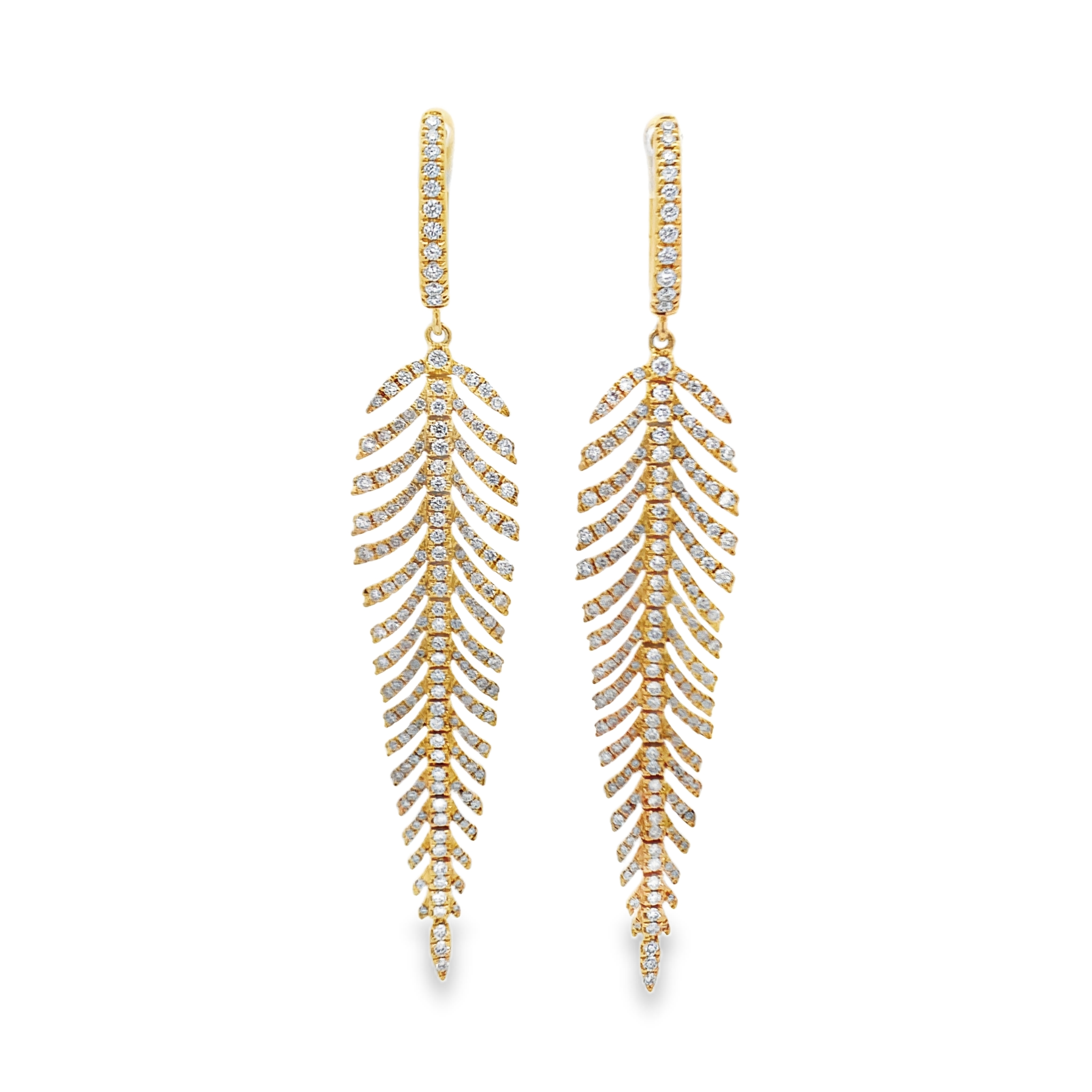 18K Yellow Gold Diamond Leaf Earrings