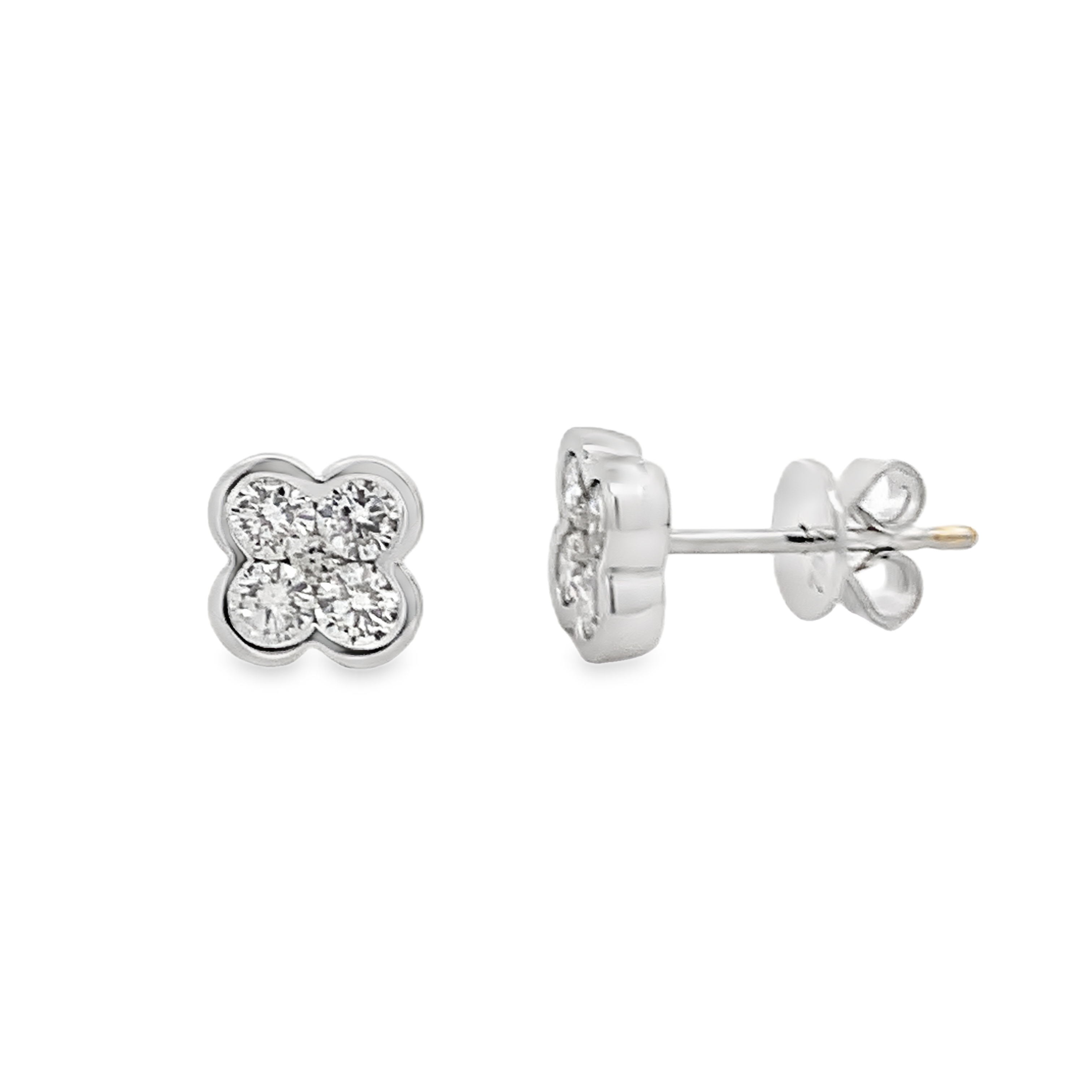 18K White Gold Diamond Clover Studs