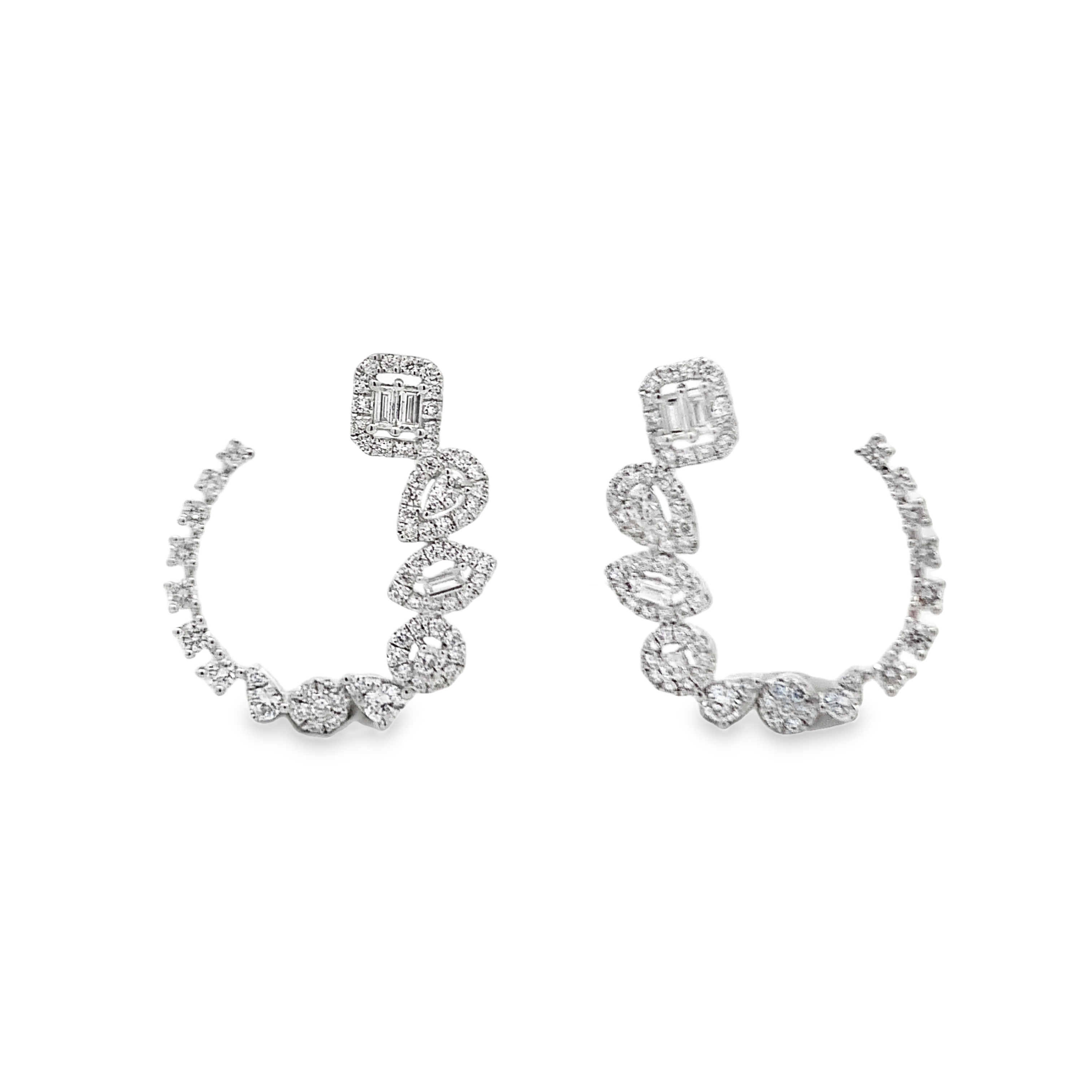 18K White Gold Multi-Shape Diamond Circle Earrings