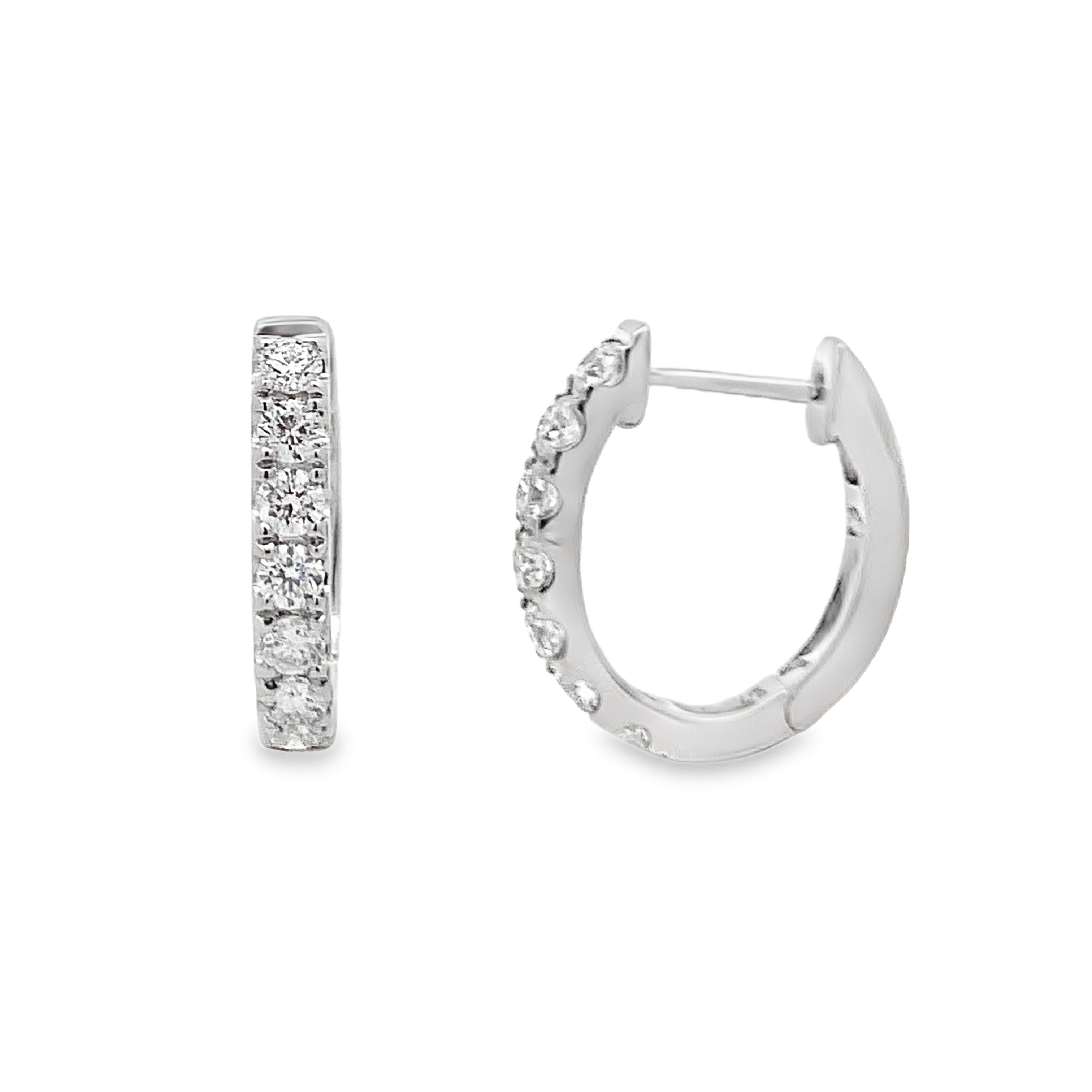 18K White Gold Diamond Hoops