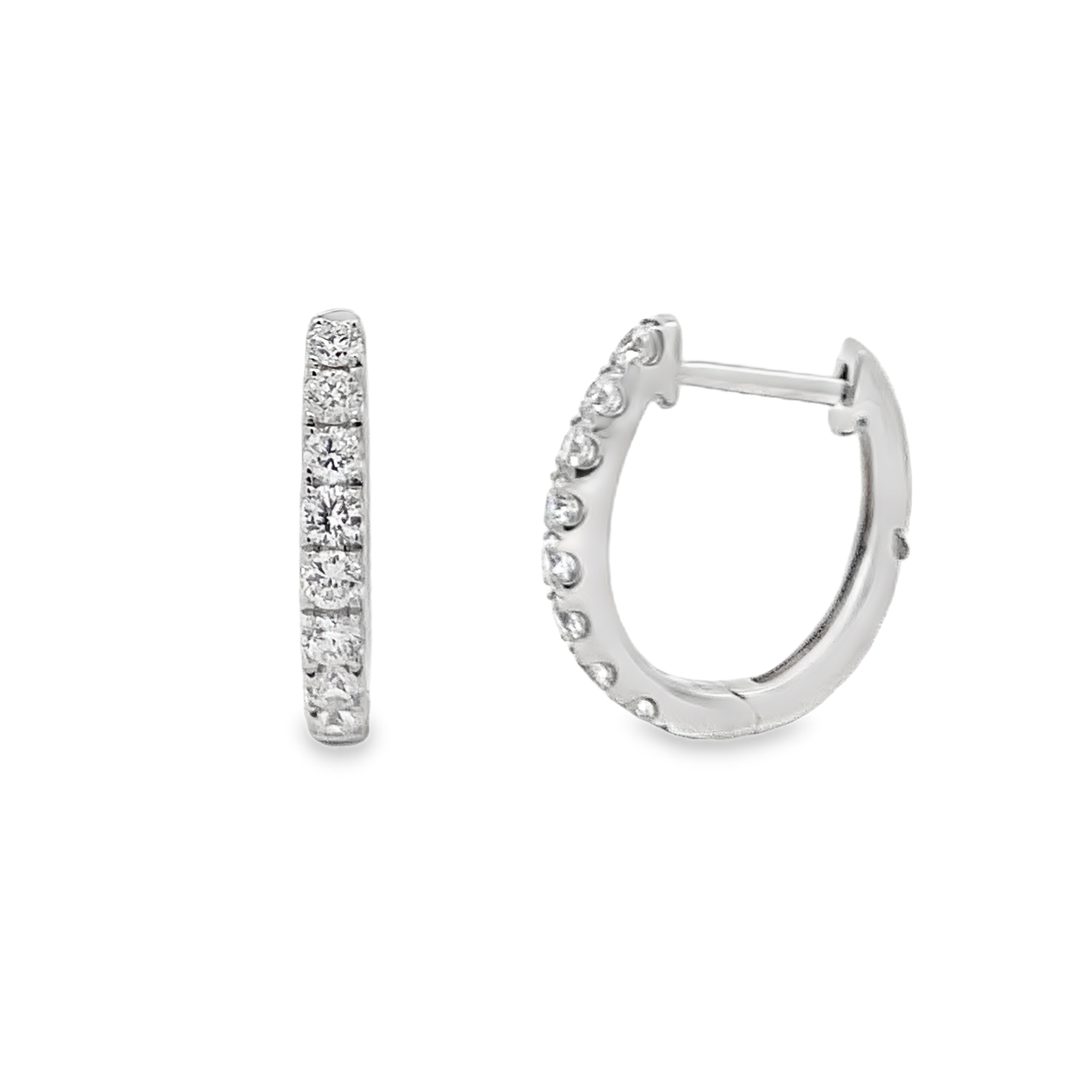 18K White Gold Diamond Hoops