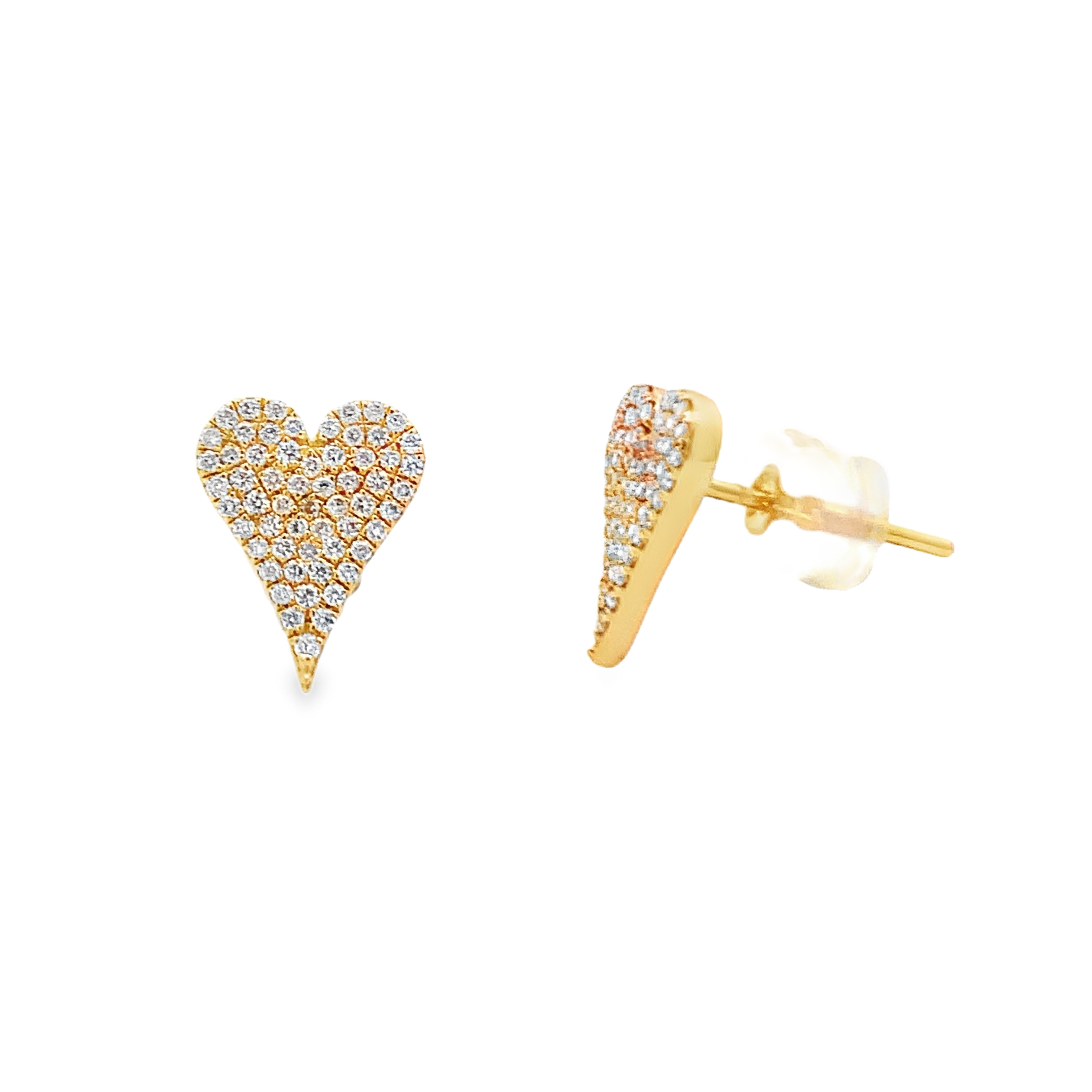 18K Yellow Gold Diamond Heart Studs