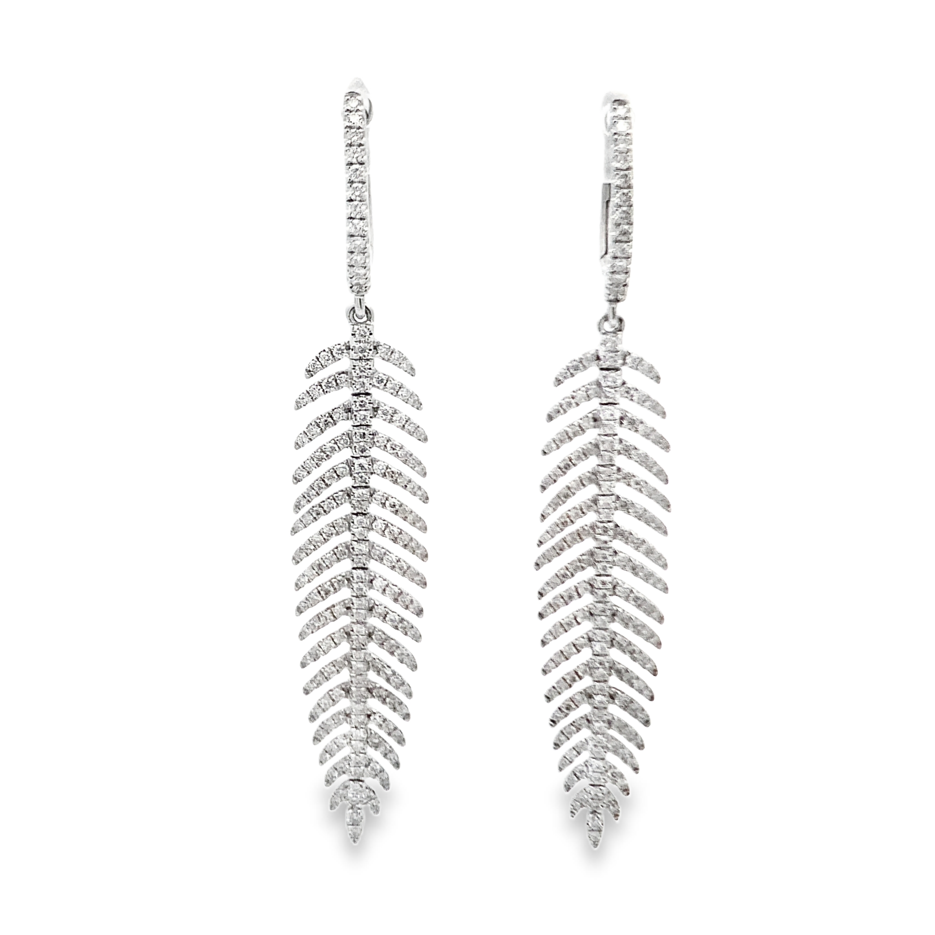 18K White Gold Diamond Leaf Earrings