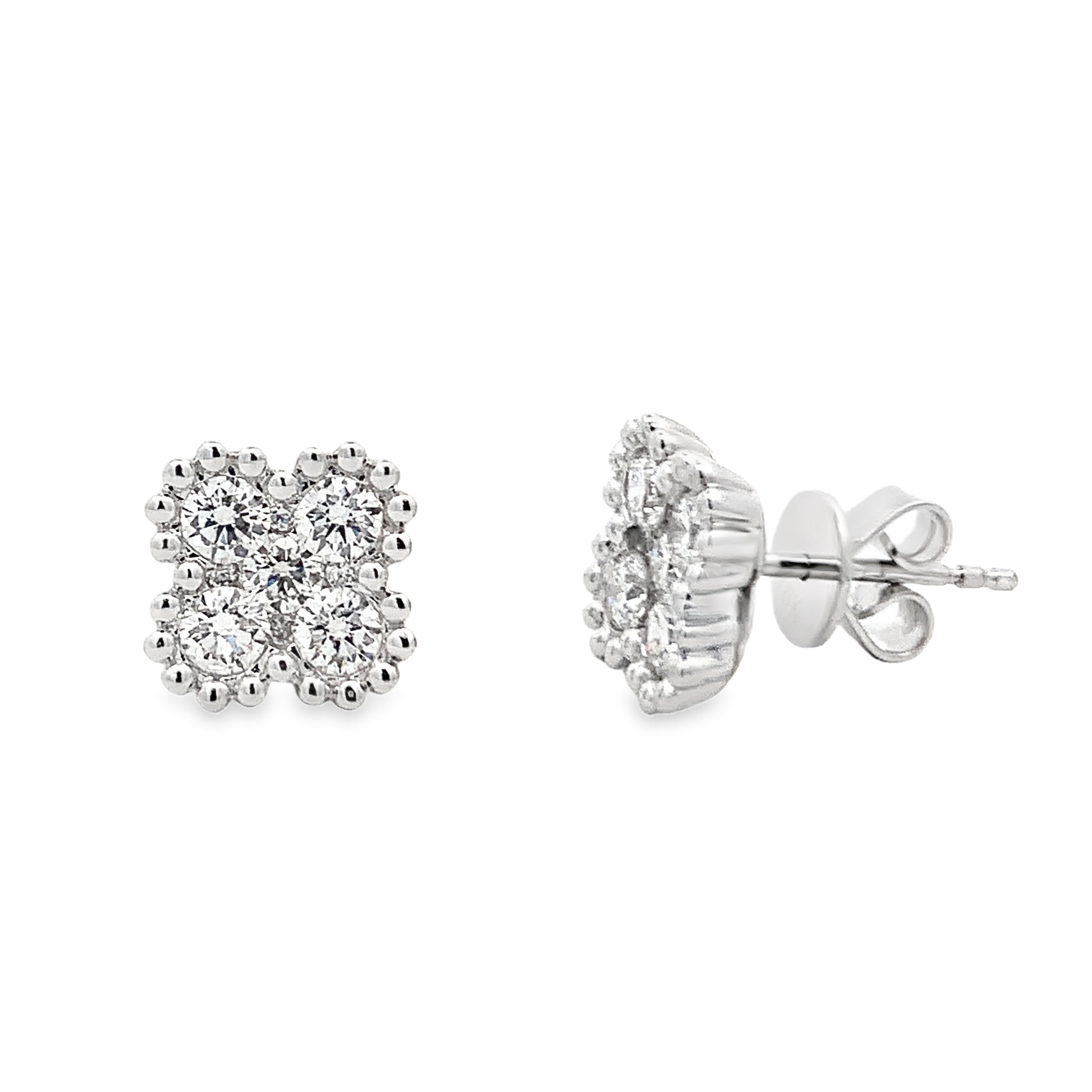 18K White Gold Diamond Clover Cluster Studs