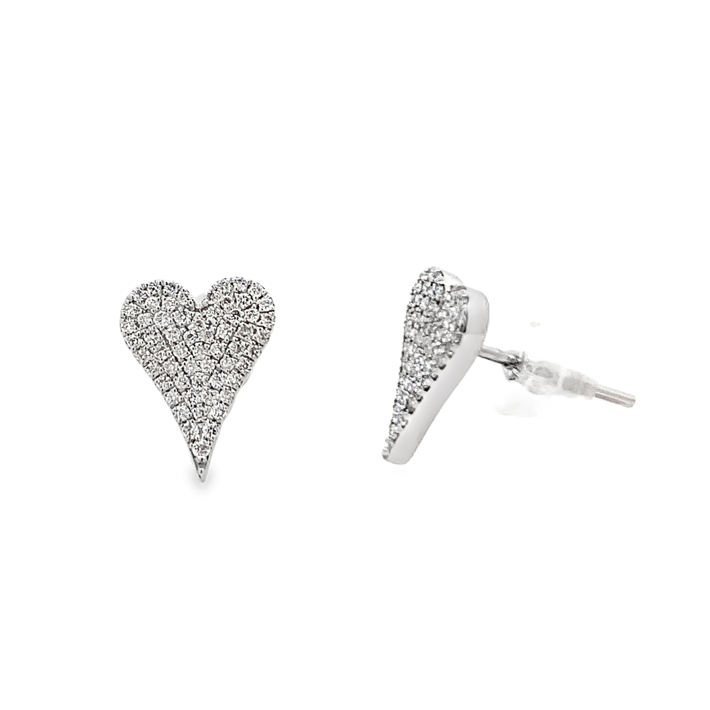 18K White Gold Diamond Heart Studs