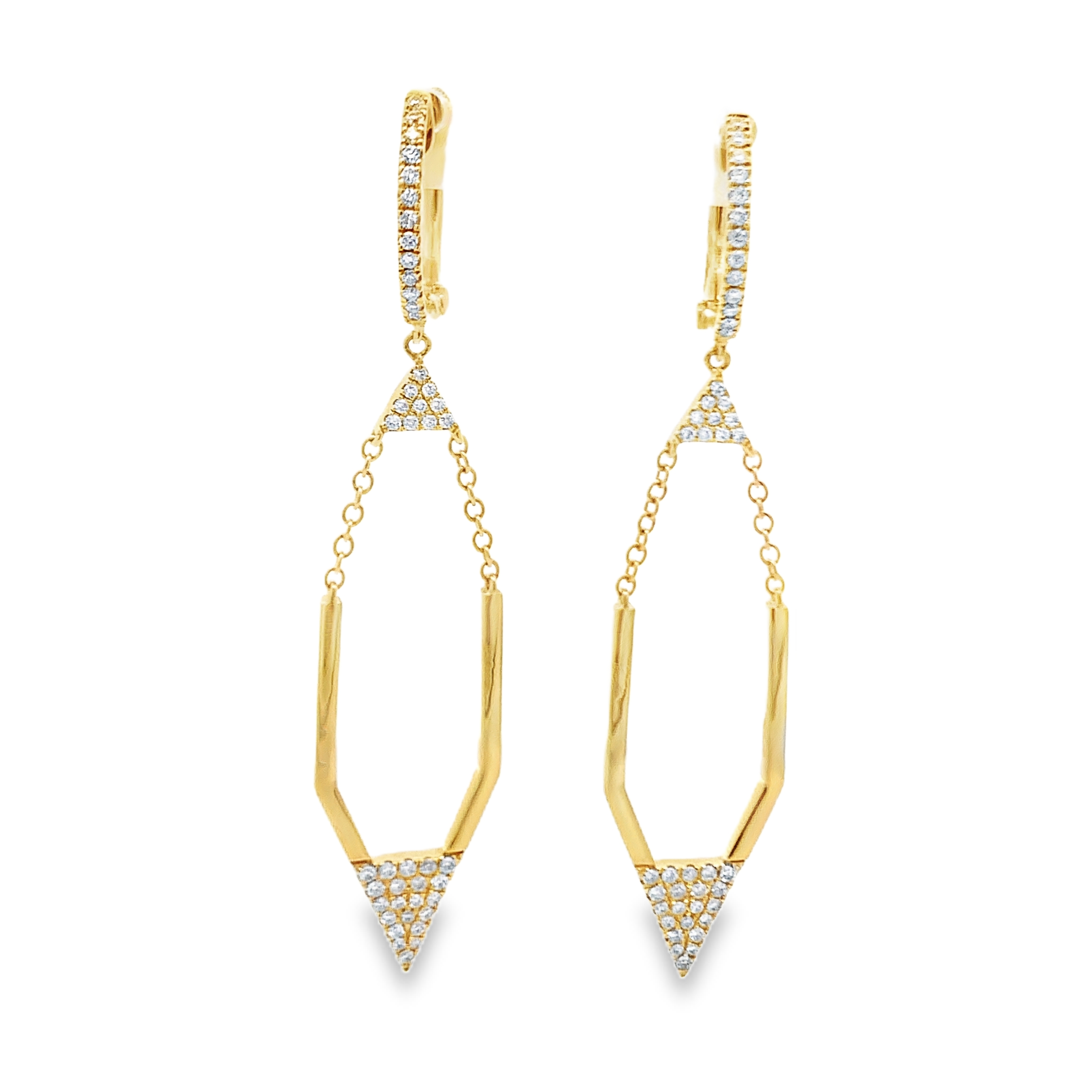 18K Yellow Gold Open Geometric Dangling Earrings