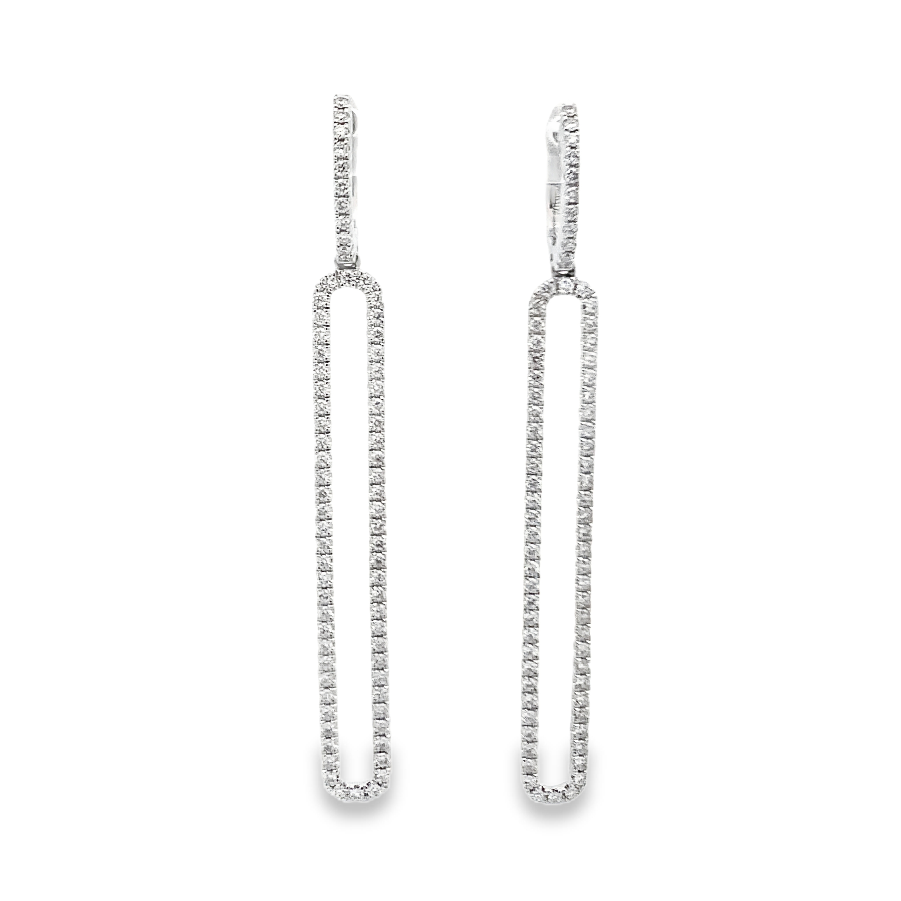 18K White Gold Long Diamond Link Earrings