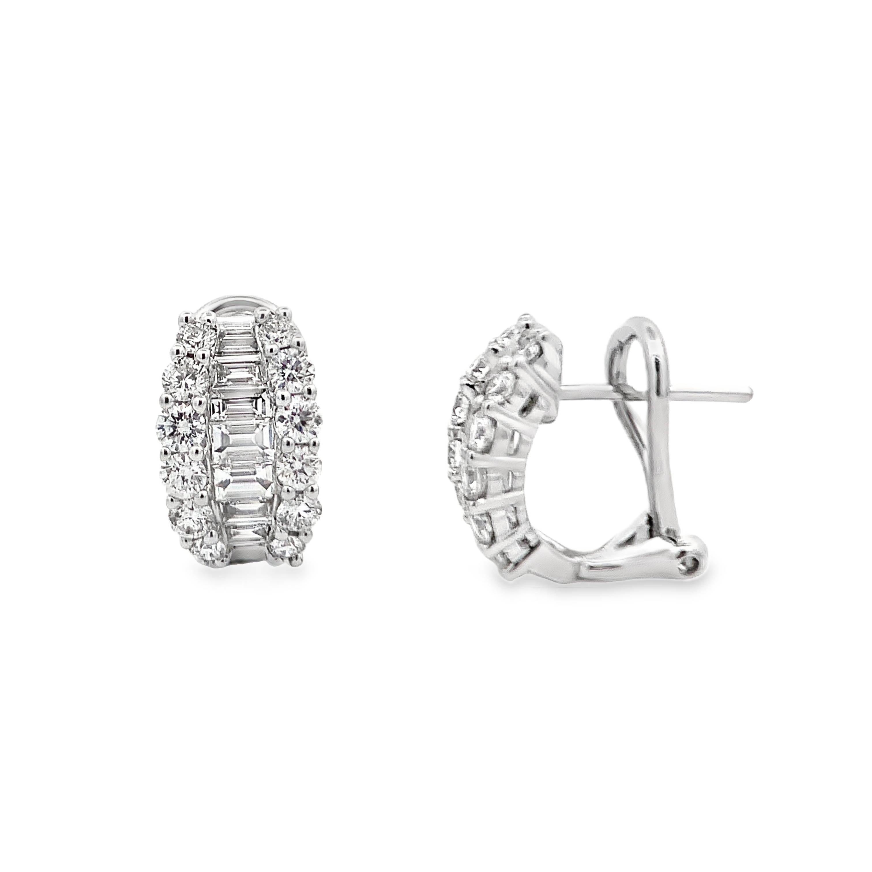 18K White Gold Diamond Cluster Huggie Earrings