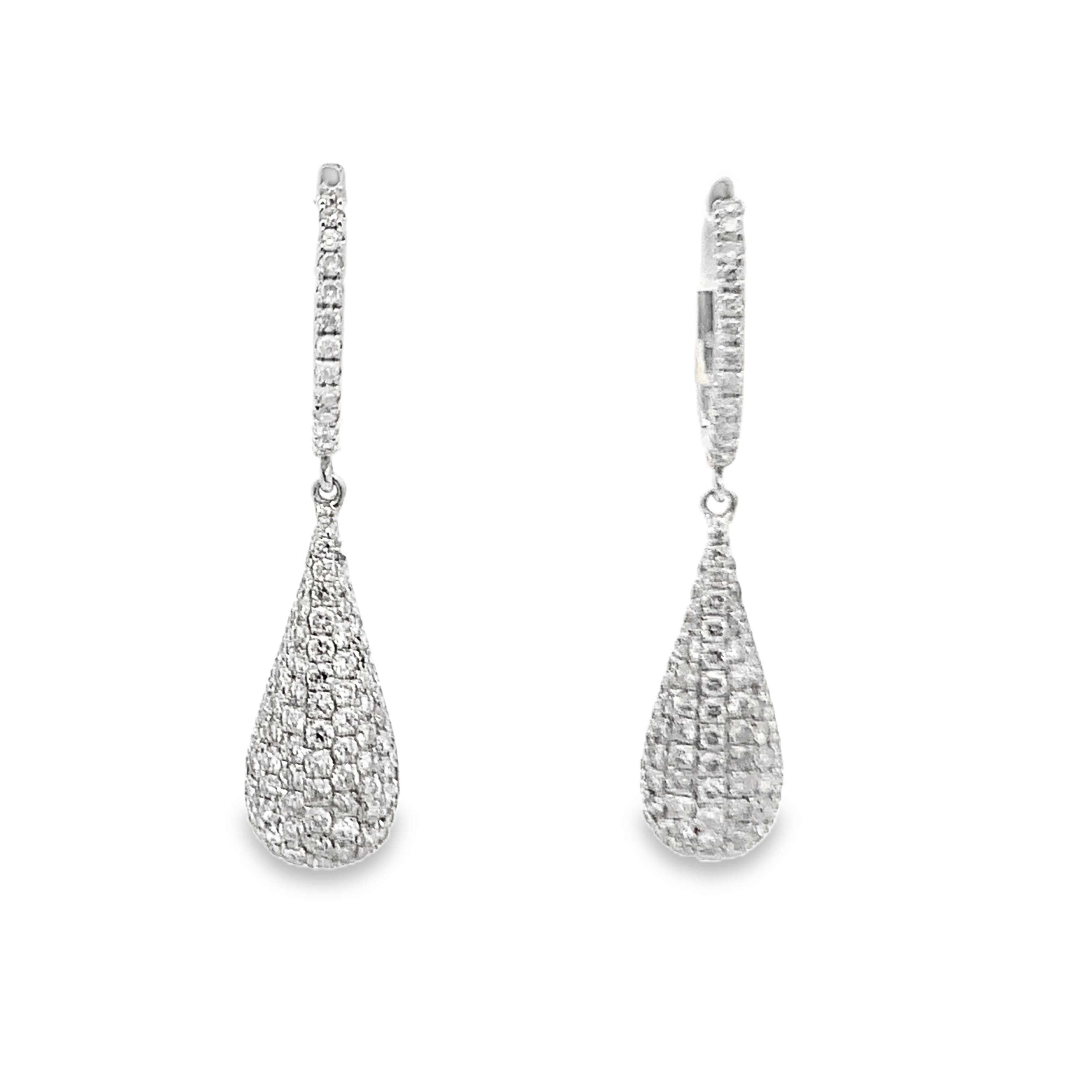 18K White Gold Pave Diamond Drop Earrings