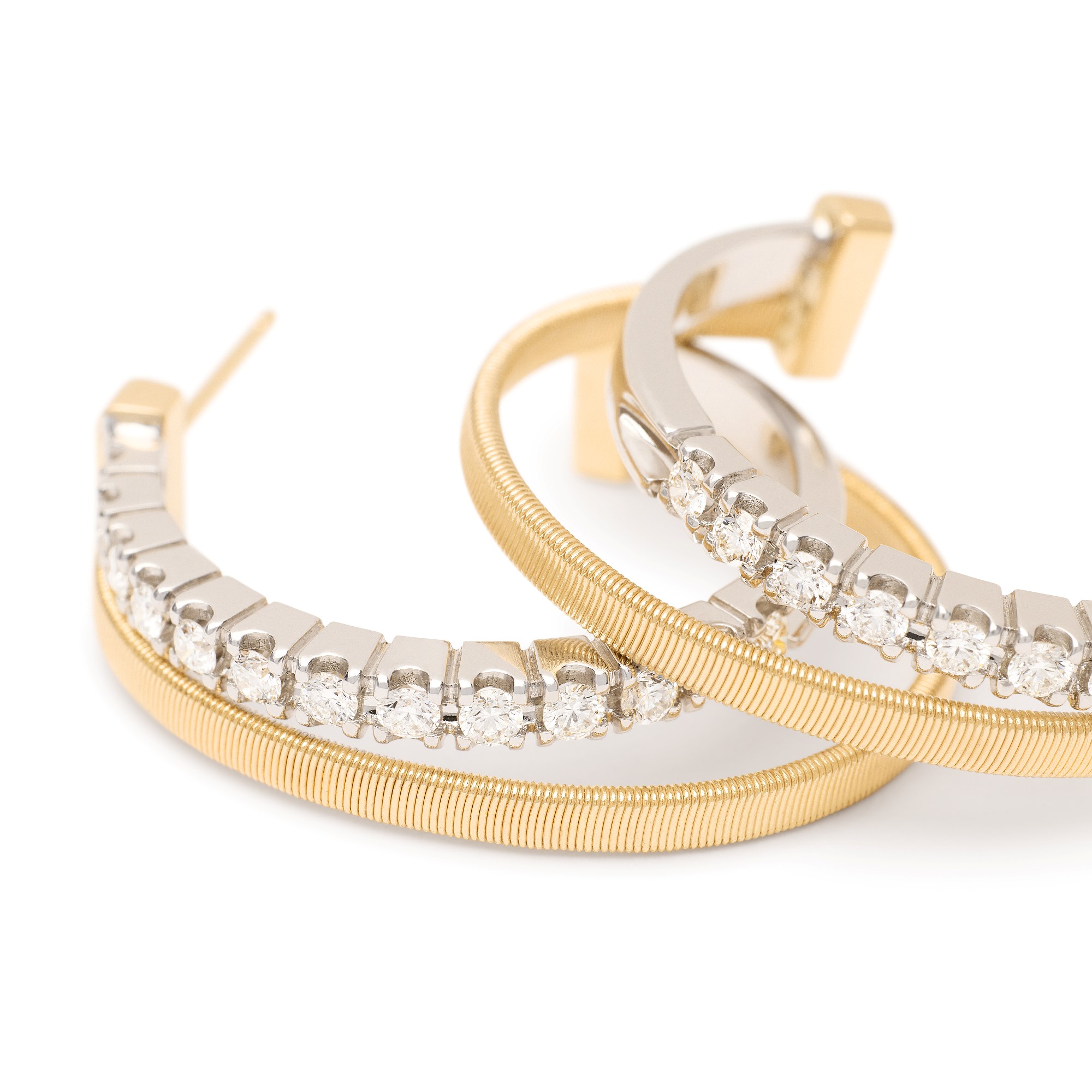 Marco Bicego 18K Two-Tone Masai Diamond and Coil Hoops