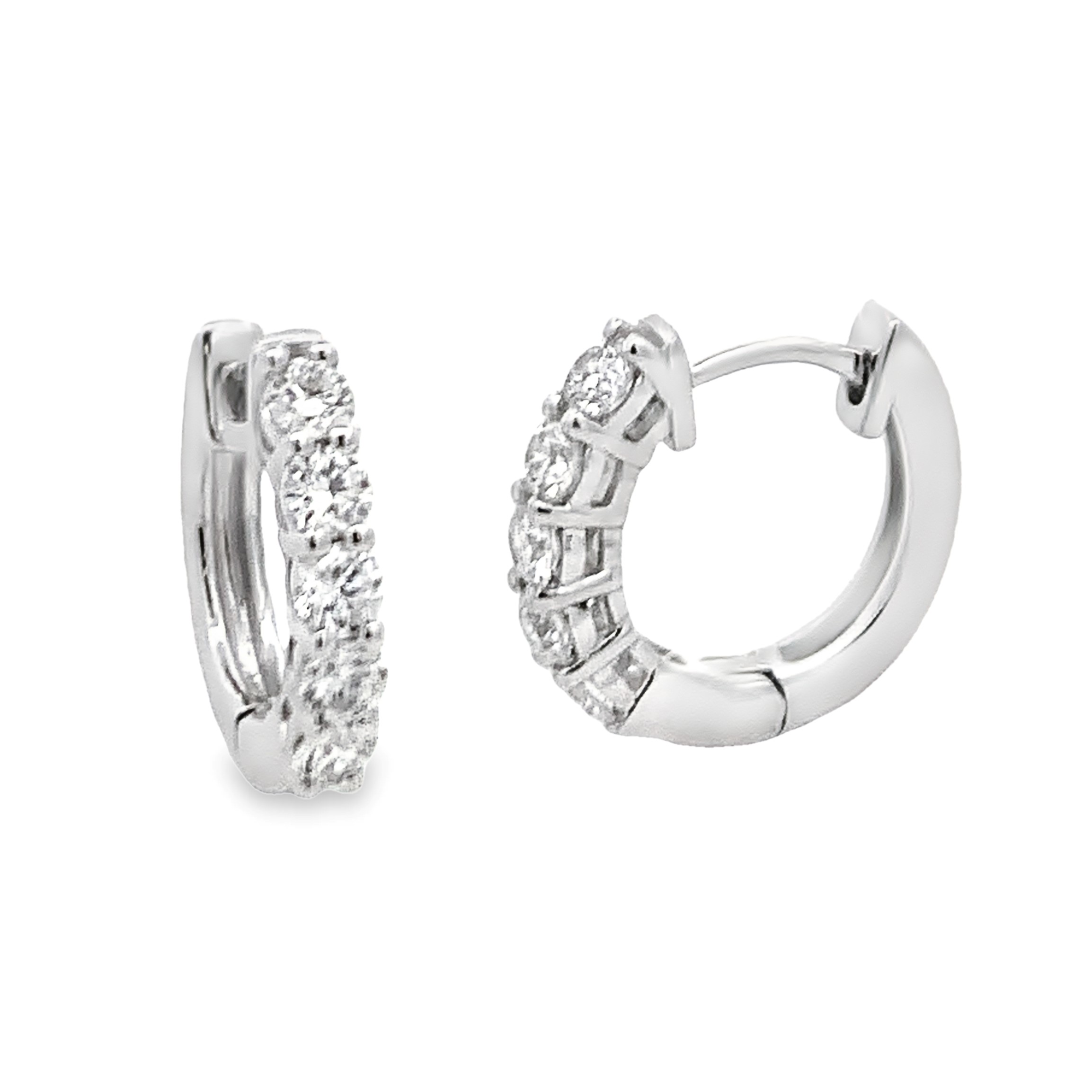 14K White Gold Diamond Huggies