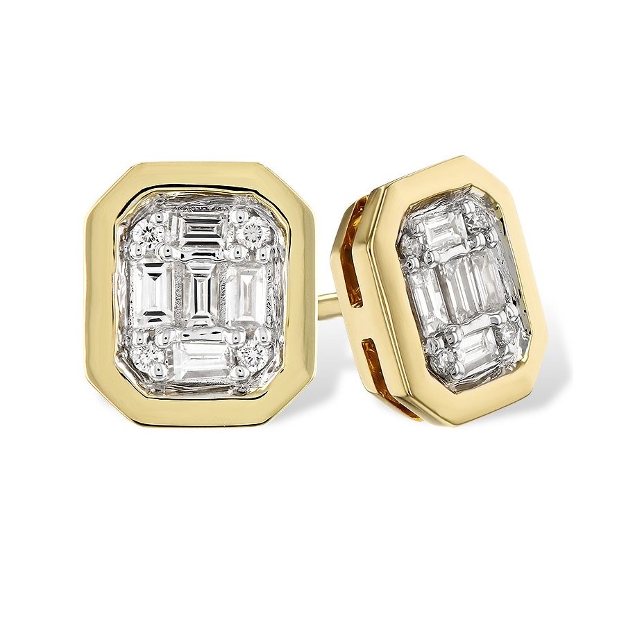 Allison Kaufman 14K Yellow Gold Diamond Cluster Bezel Studs